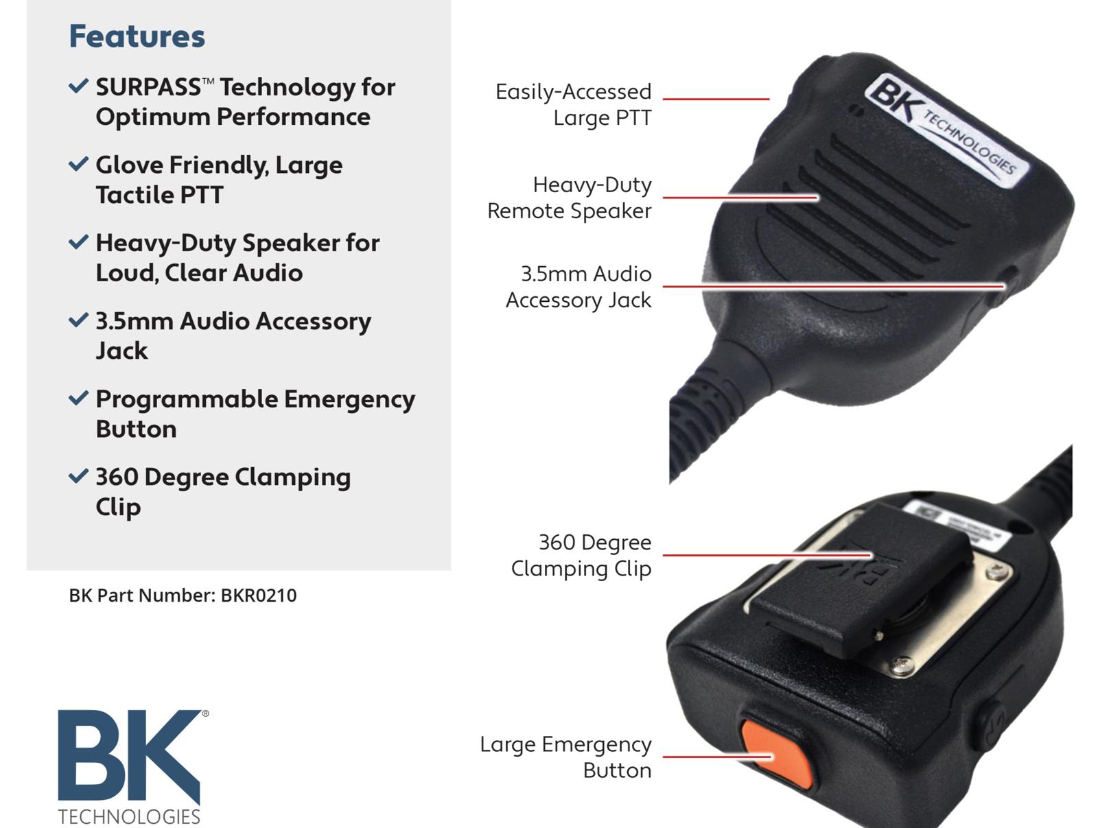 BKR0210 Submersible Speaker Mic BKR Portables