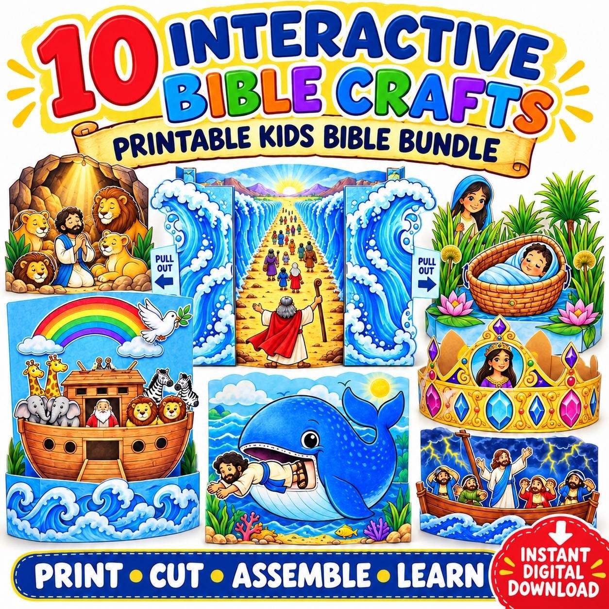 10 Interactive Bible Crafts for Kids | Old Testament Stories (Digital Download)