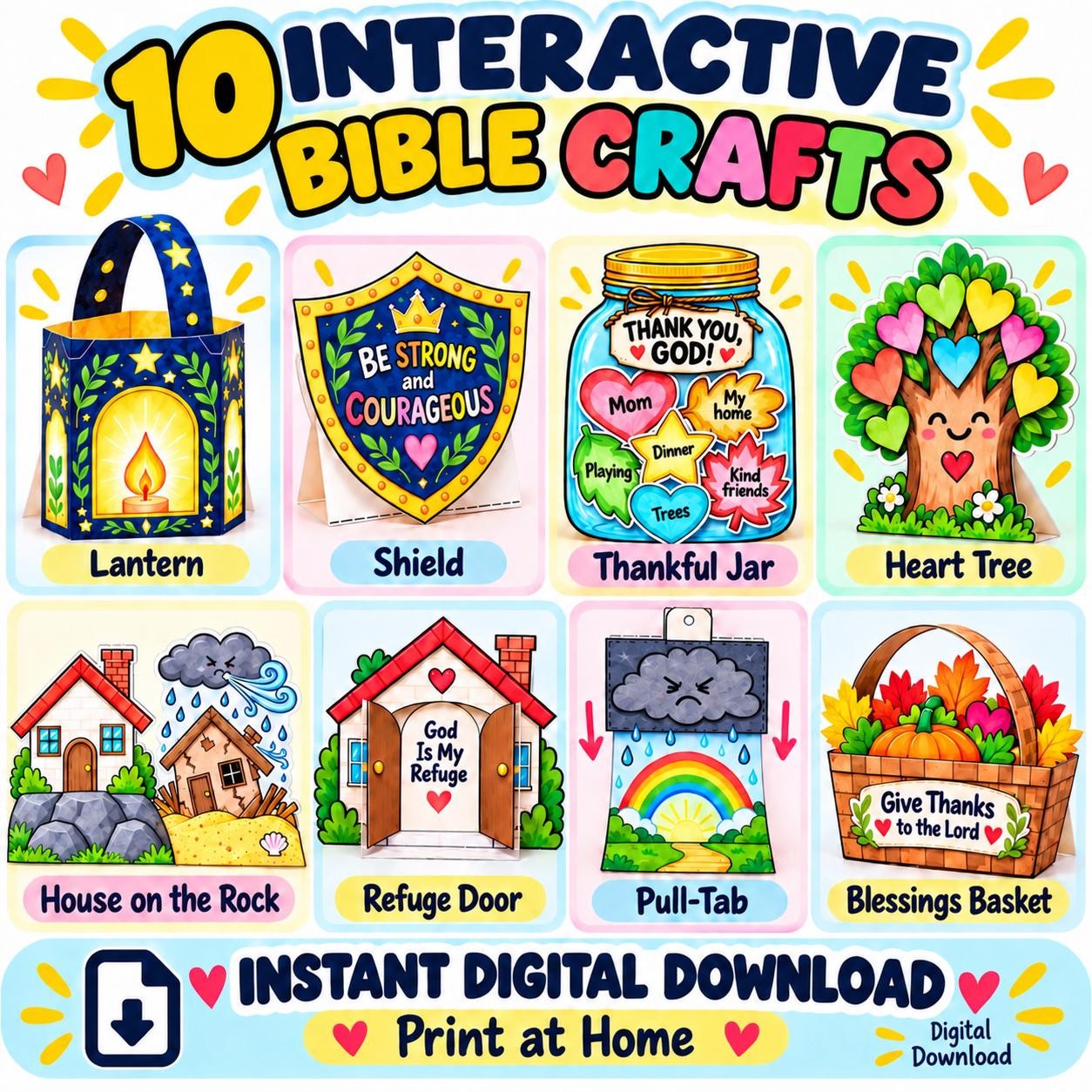 10 Interactive Bible Crafts for Kids | Printable Christian Sunday School Activities | Instant Digital Download