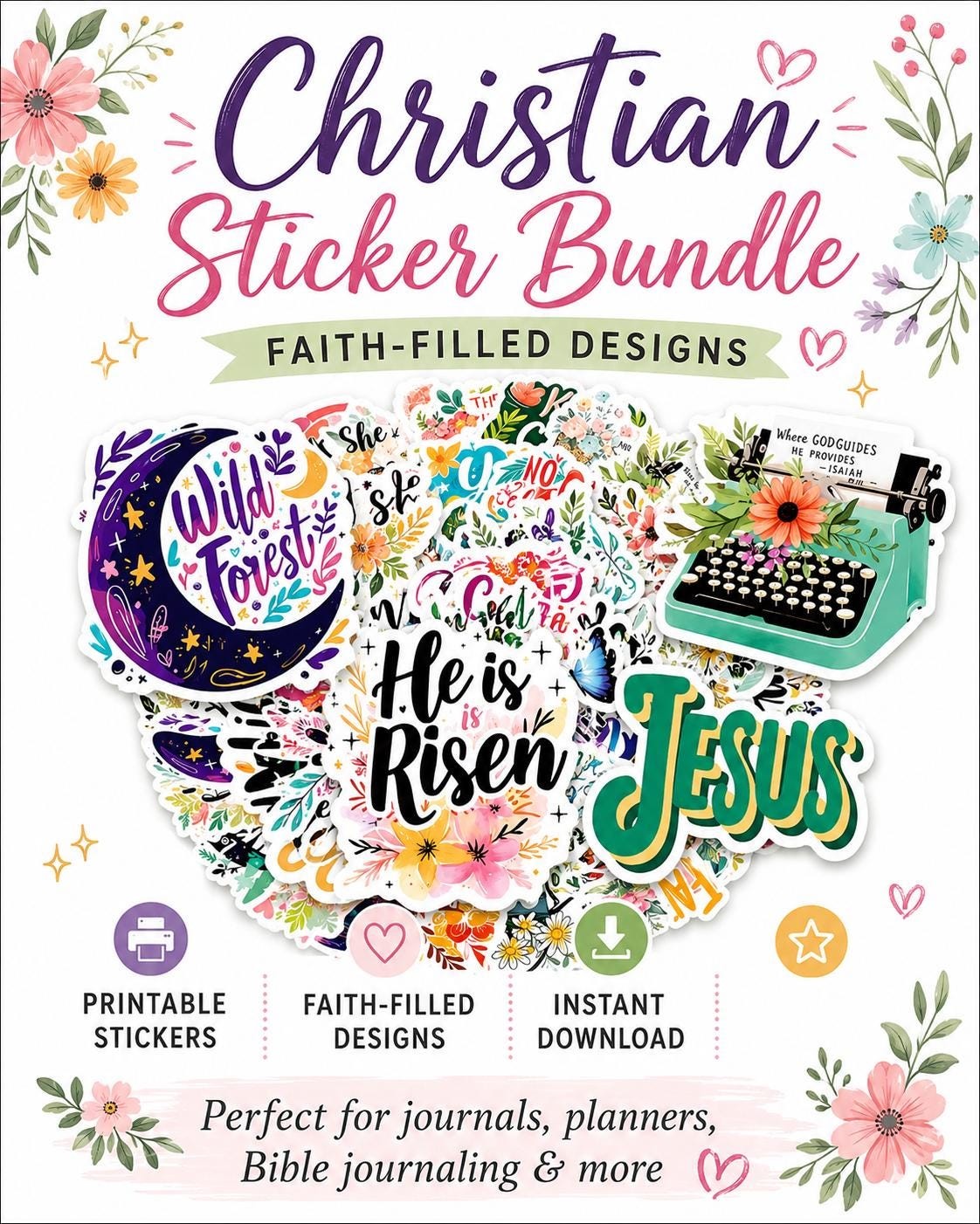 50 Christian Stickers Pack, Faith Over Fear, Jesus is my Homeboy, Bible Journaling Stickers for Laptops, Water Bottles