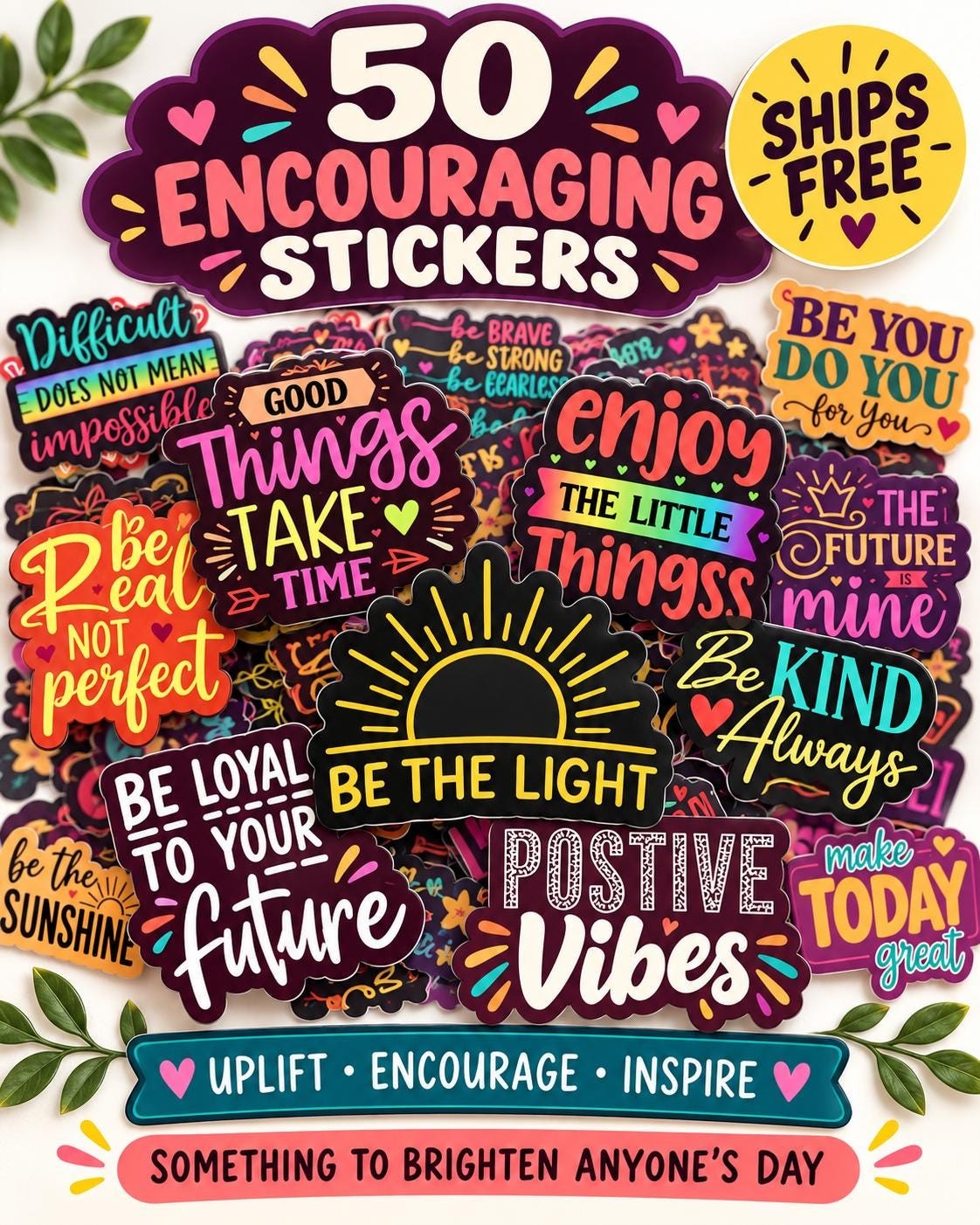 50 Up lifting Stickers Waterproof Vinyl positive Pack for Journals, Laptops, Bottles-Fun way to decorate