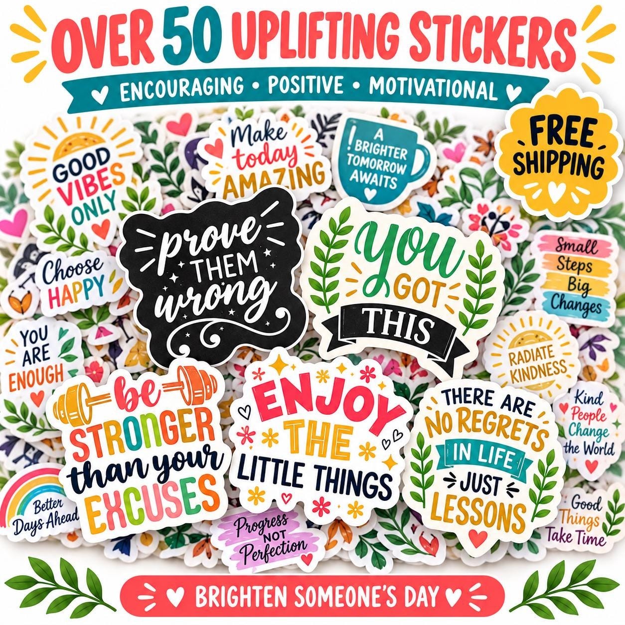 50 Uplifting Faith Stickers, Waterproof Vinyl, Encouraging Sayings (Pack)