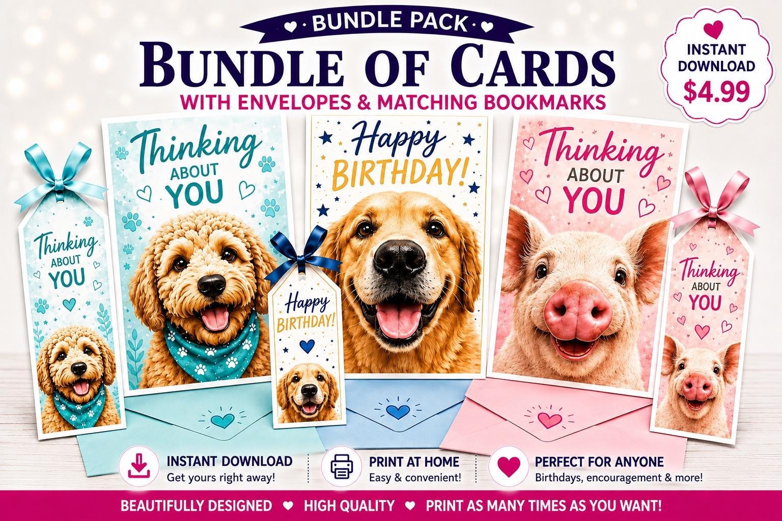 Animal Card Bundle, Dog Birthday, Thinking of You, Thank You (Digital Download)