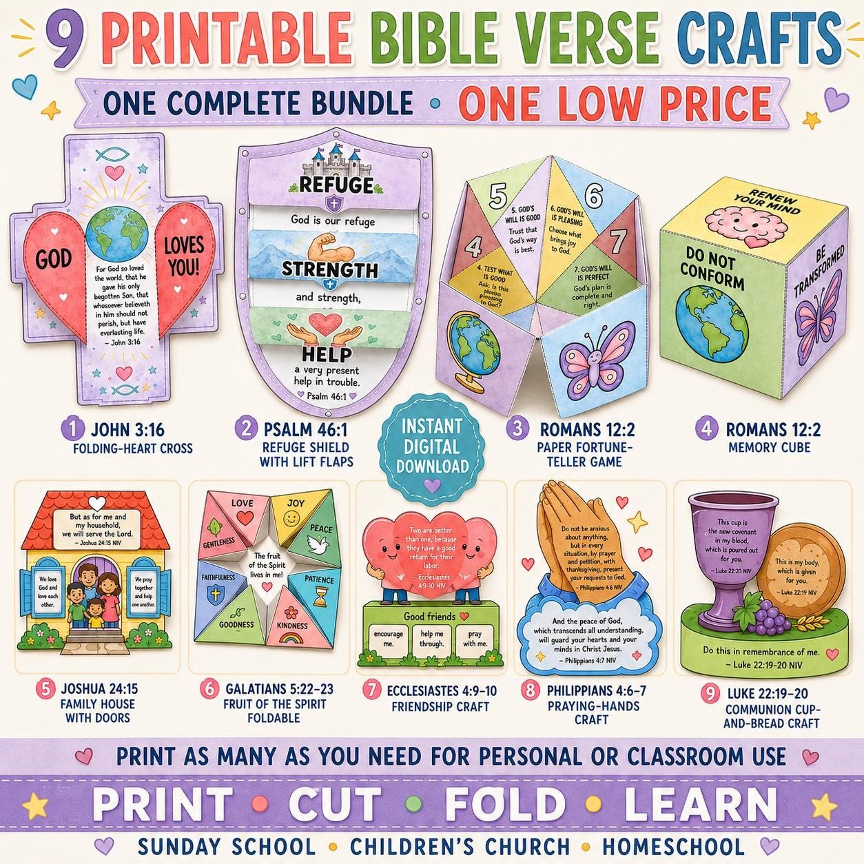 Bible Verse Fun: Active for kids, with unlimited digital downloads. Crafts will help motivate children to foster their faith and creativity.
