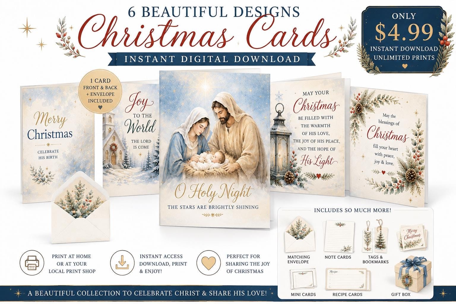 Christian Christmas Cards – Nativity, Winter Church, Faith Messages (Digital Download)