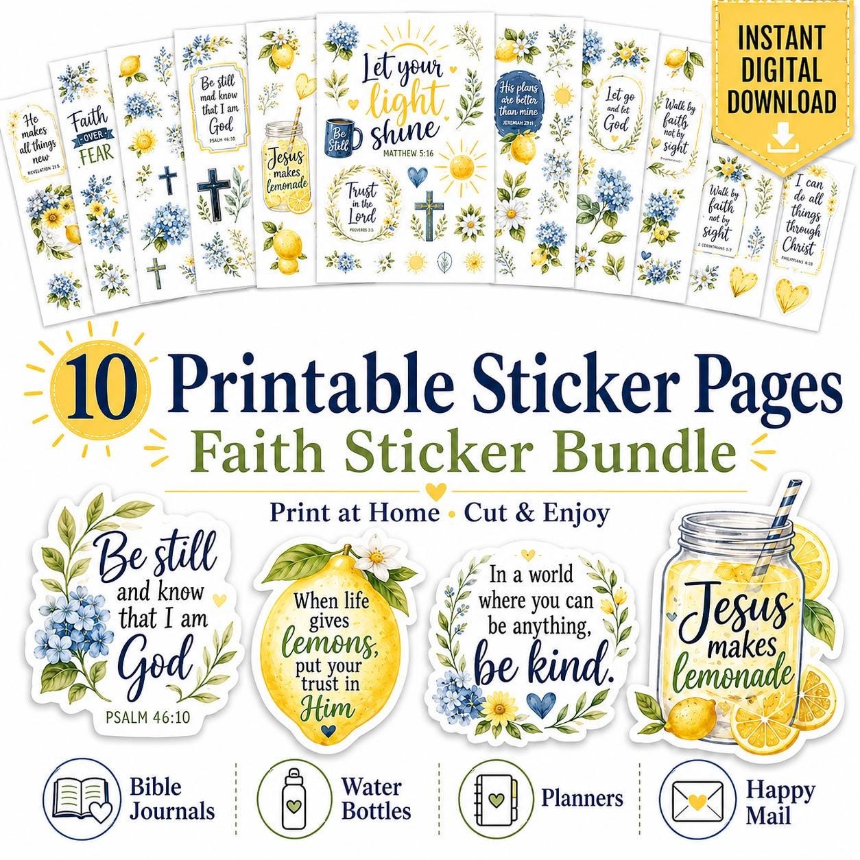 Faith Sticker Bundle, Bible Journaling, Inspirational Quotes (Digital Download)