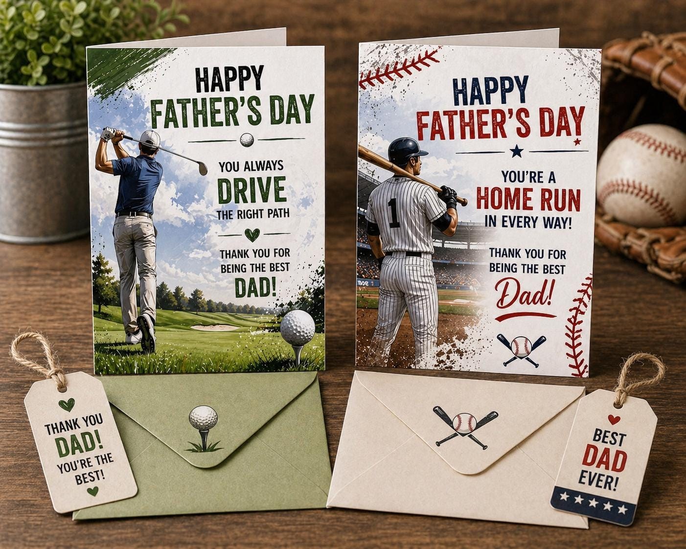 Father's Day Sports Card Bundle, Golf, Football, Baseball Dad Cards (Instant Download)