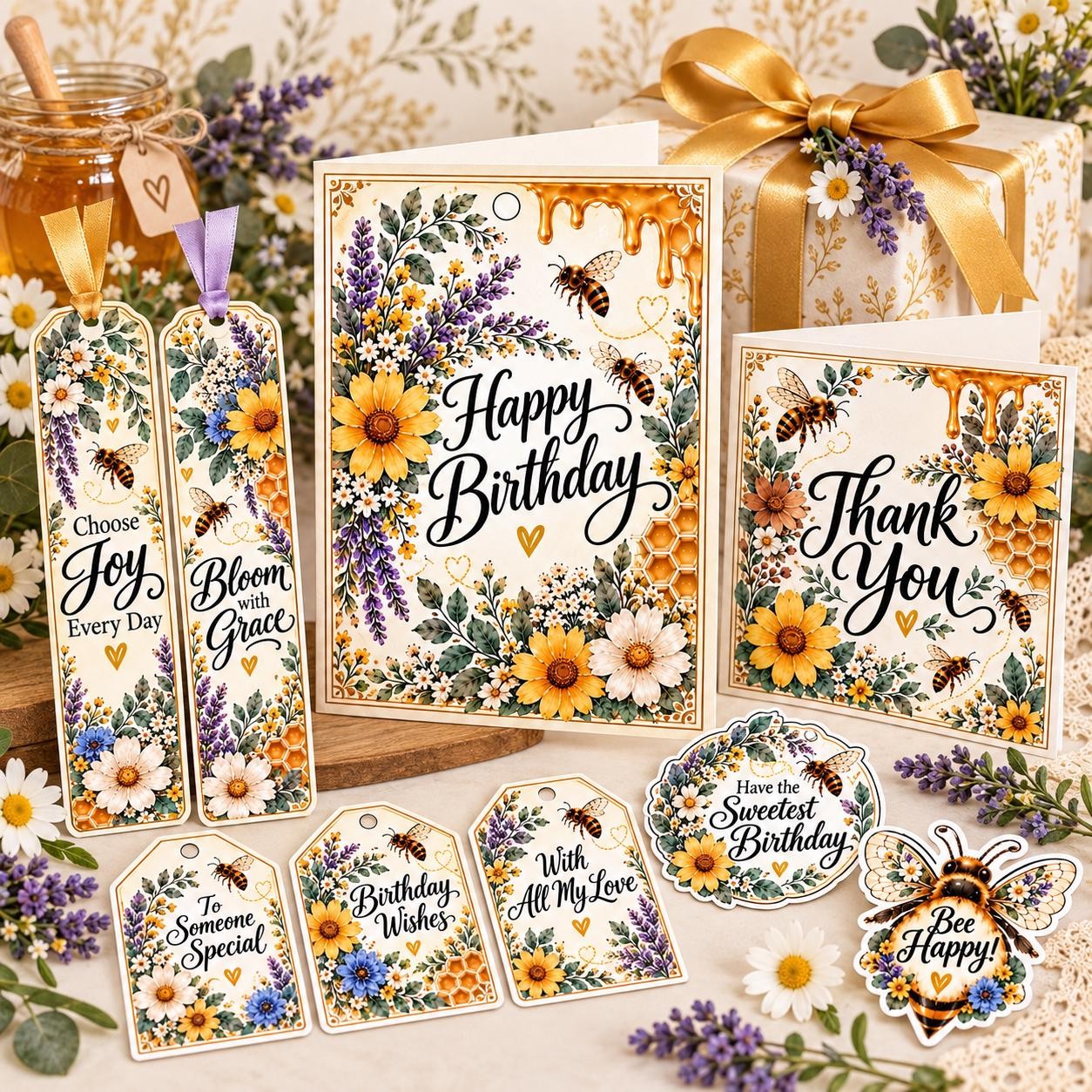 Floral Bee Birthday Card Bundle for Daughter-in-Law (Digital Download)