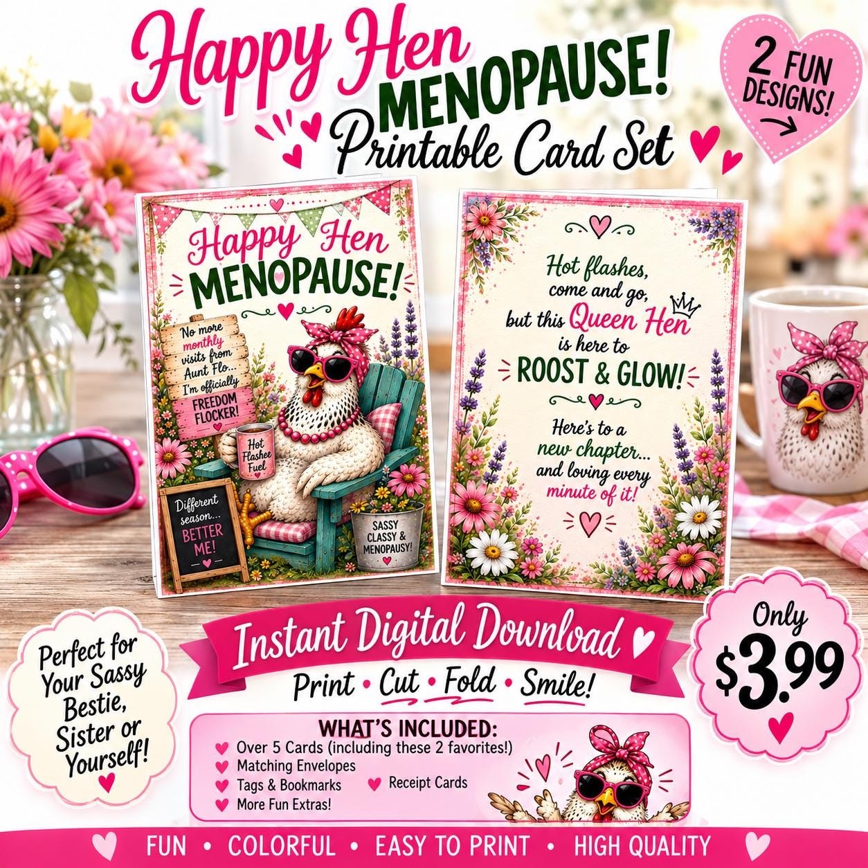 Happy Hen Menopause Card | Queen Hen Roost & Glow (Digital Download)