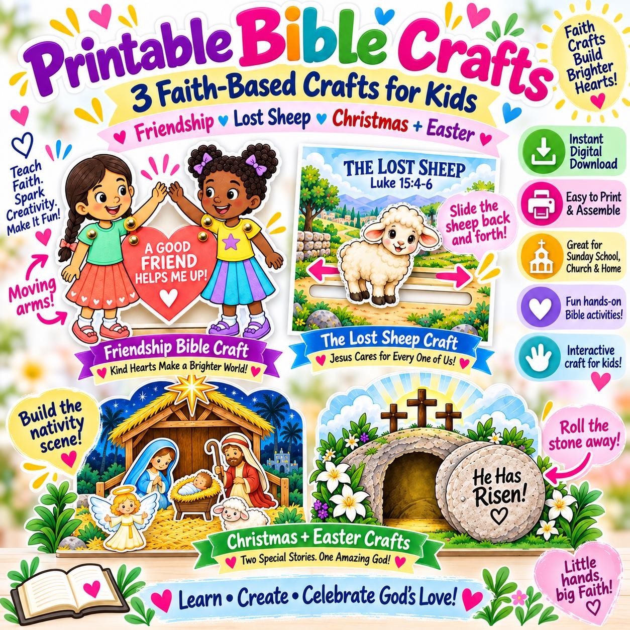 Interactive Bible Crafts for Kids Bundle, Sunday School Activities (Digital Download)