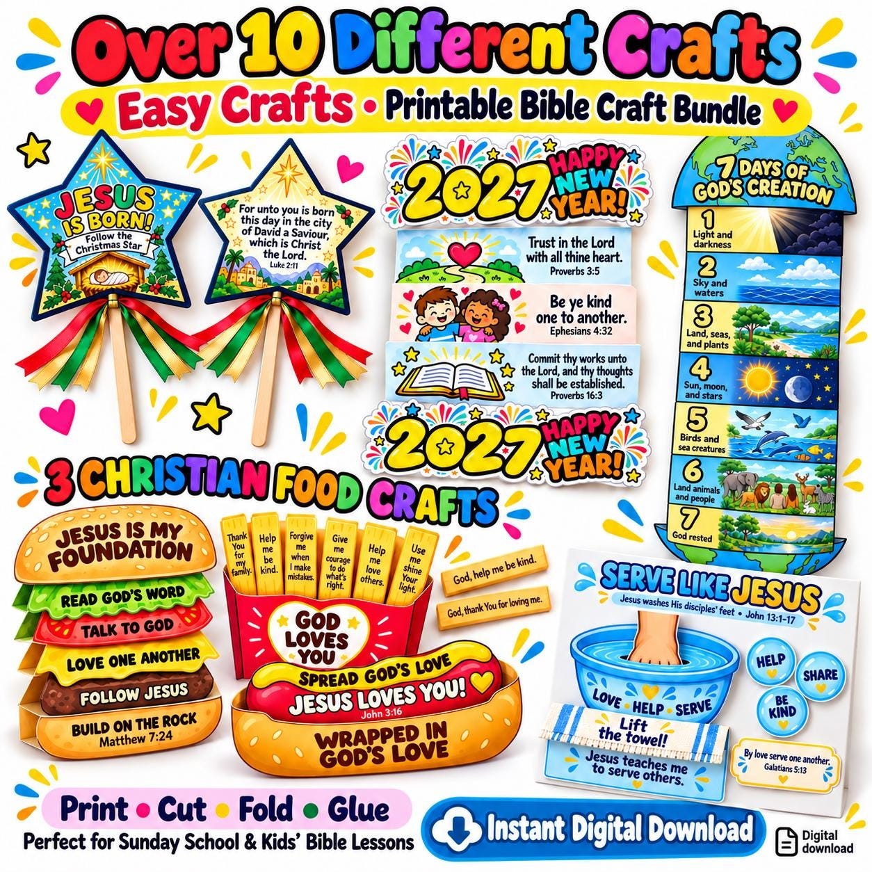 Printable Bible Crafts for Kids | Christian Activities Bundle (Digital Download)