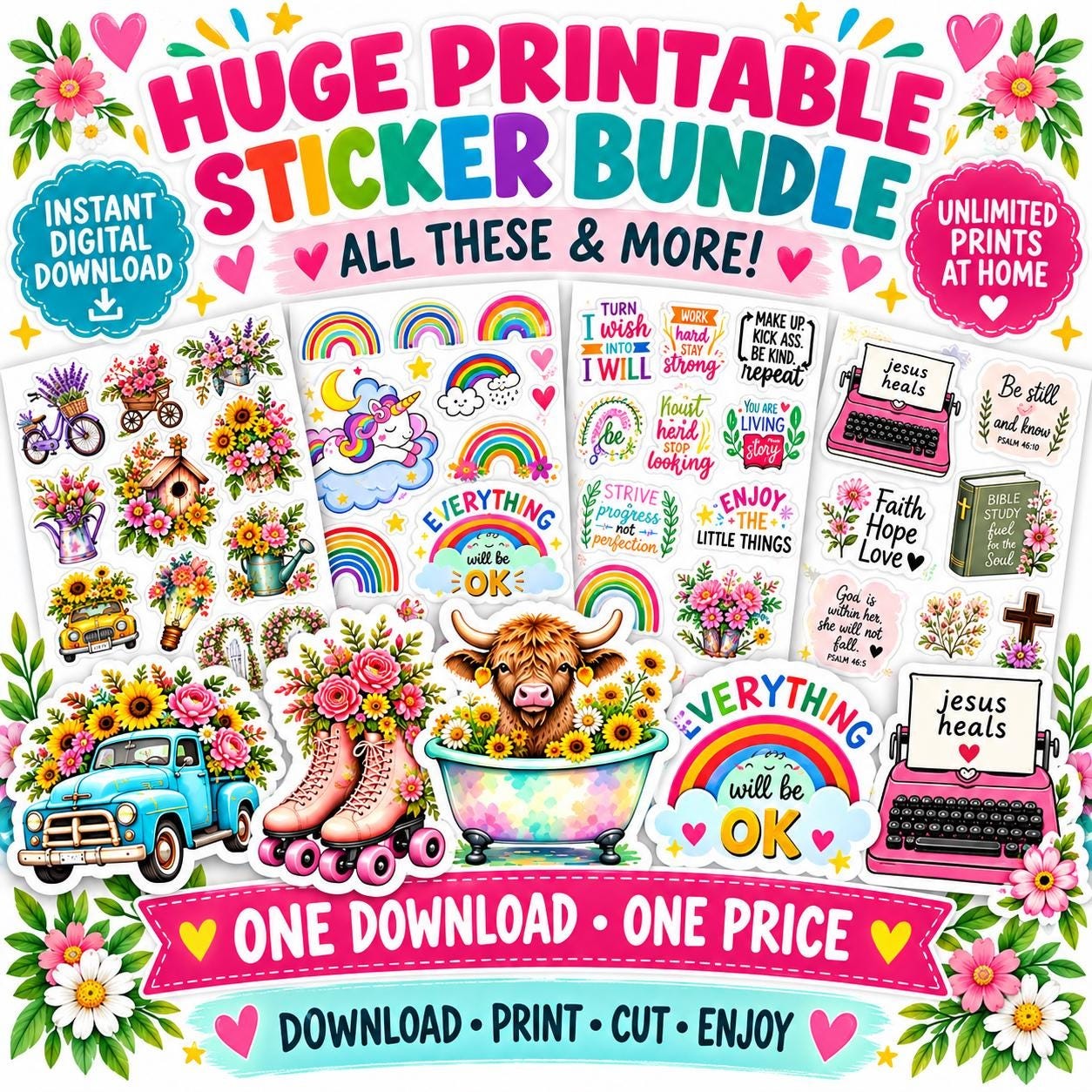 Uplifting Bible Journaling Stickers, Faith-Based Printable Bundle (Digital Download)