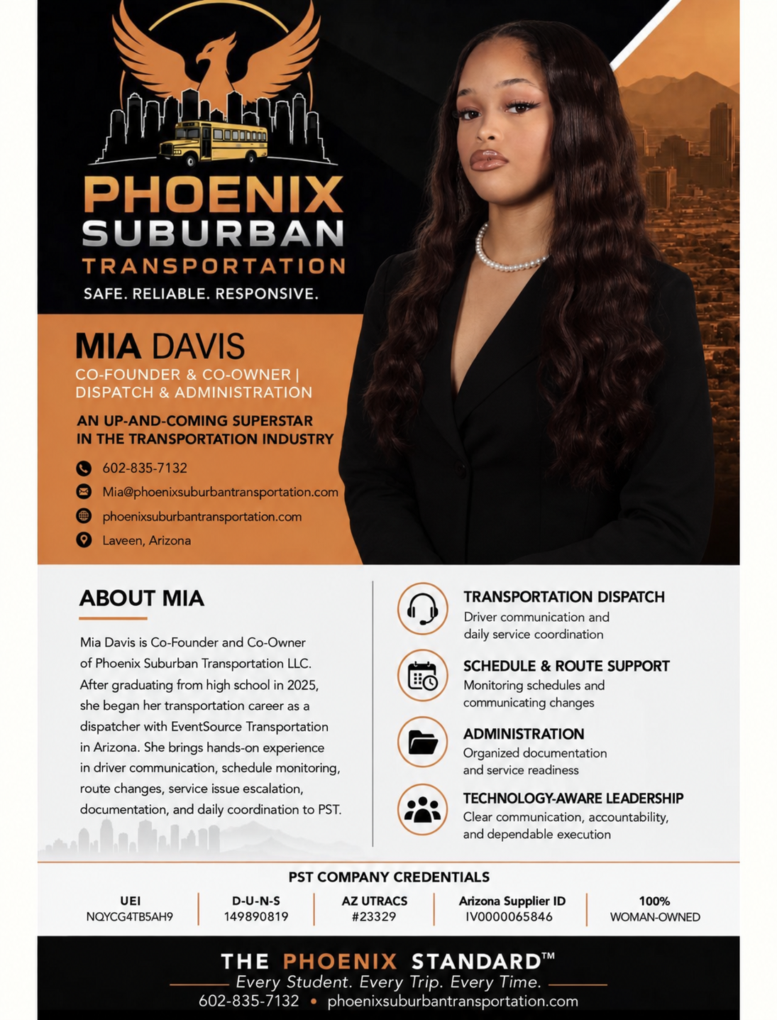 Mia Davis, Co-Founder & Co-Owner, Dispatch & Administration at Phoenix Suburban Transportation