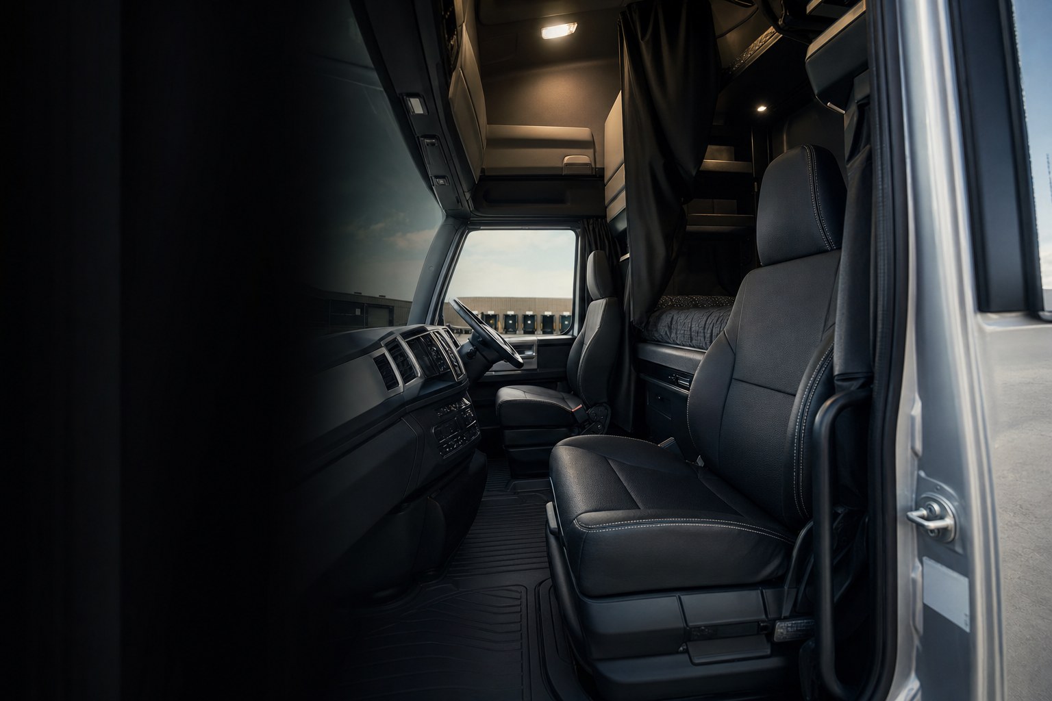 Clean semi-truck cab interior