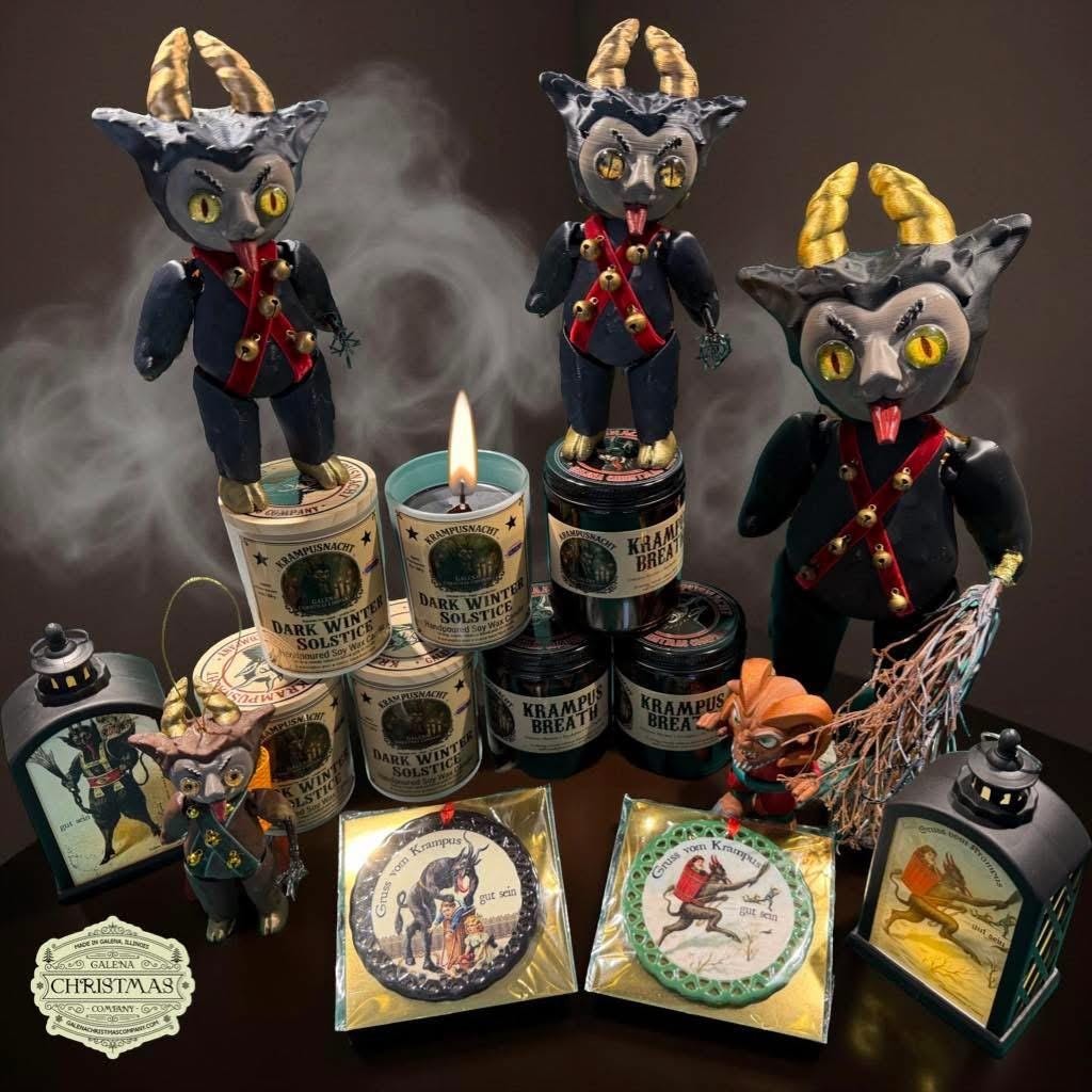 A Krampus collection made by Galena Christmas Company