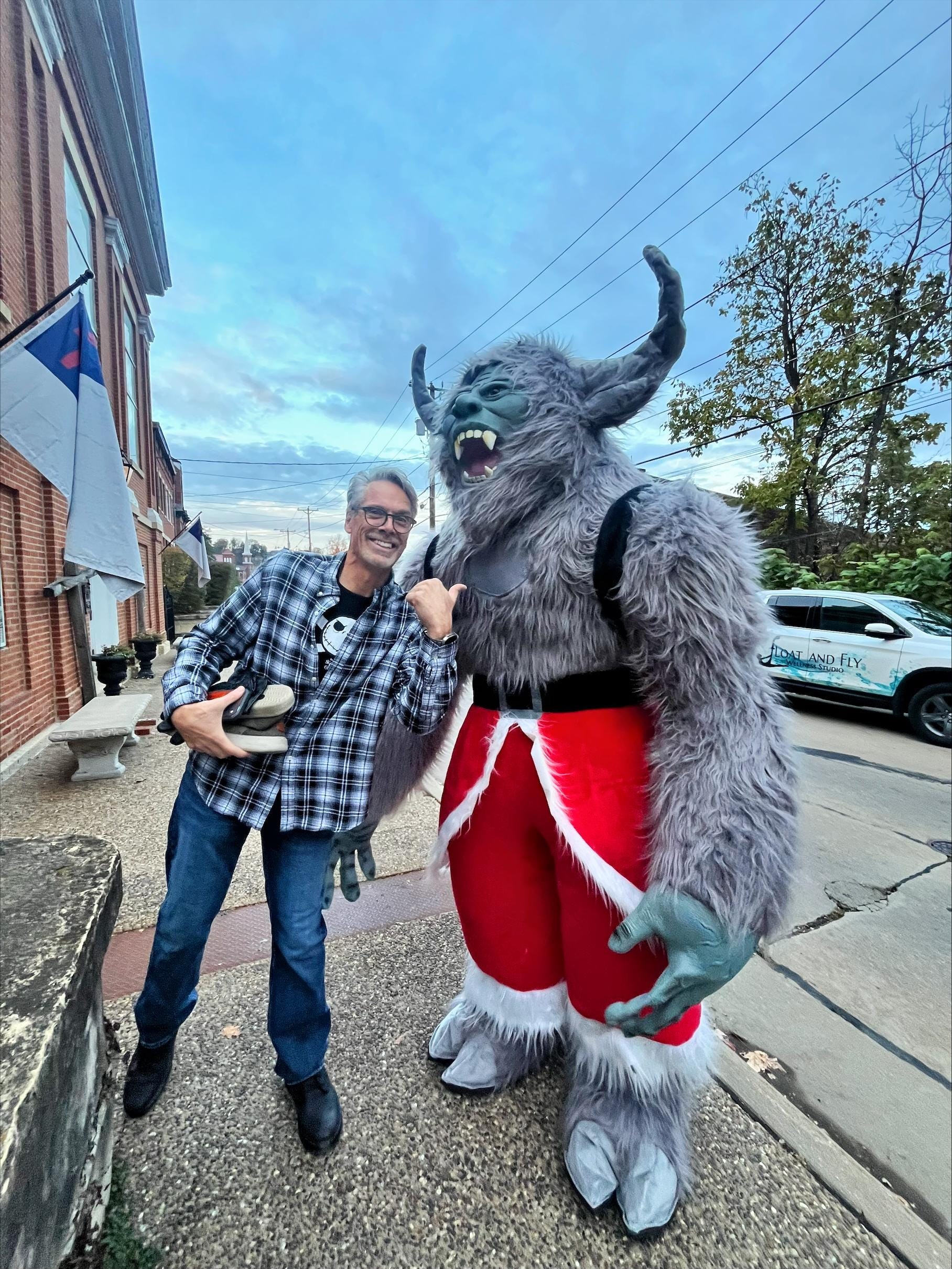 Galena Christmas Company maker with Krampus in Galena