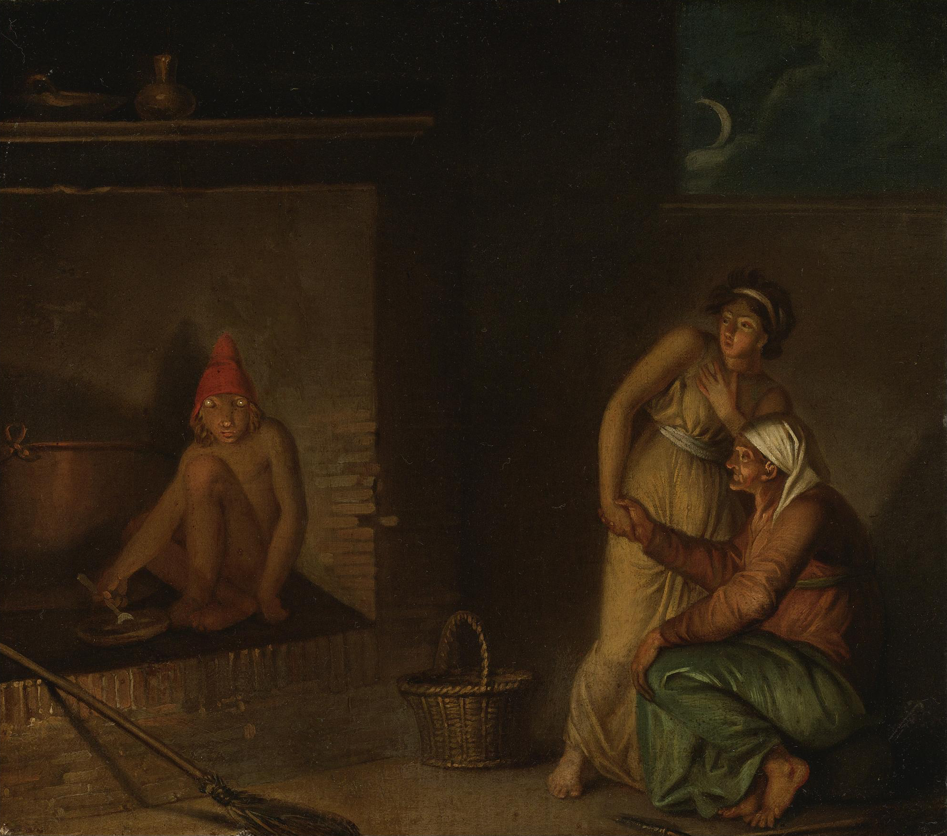 A nisse eating Christmas porridge in an eighteenth-century Danish painting