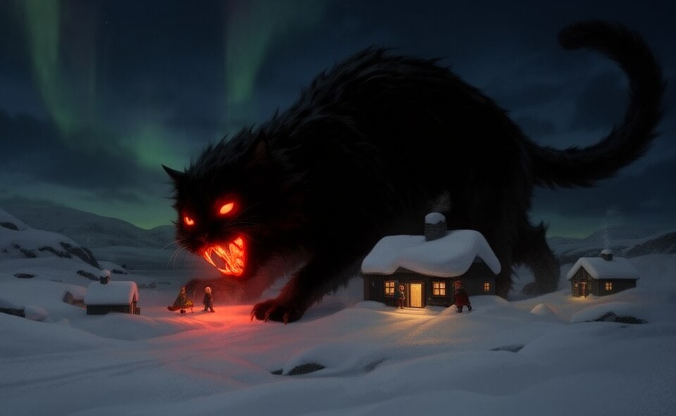 A modern illustration of Iceland’s enormous Yule Cat.
