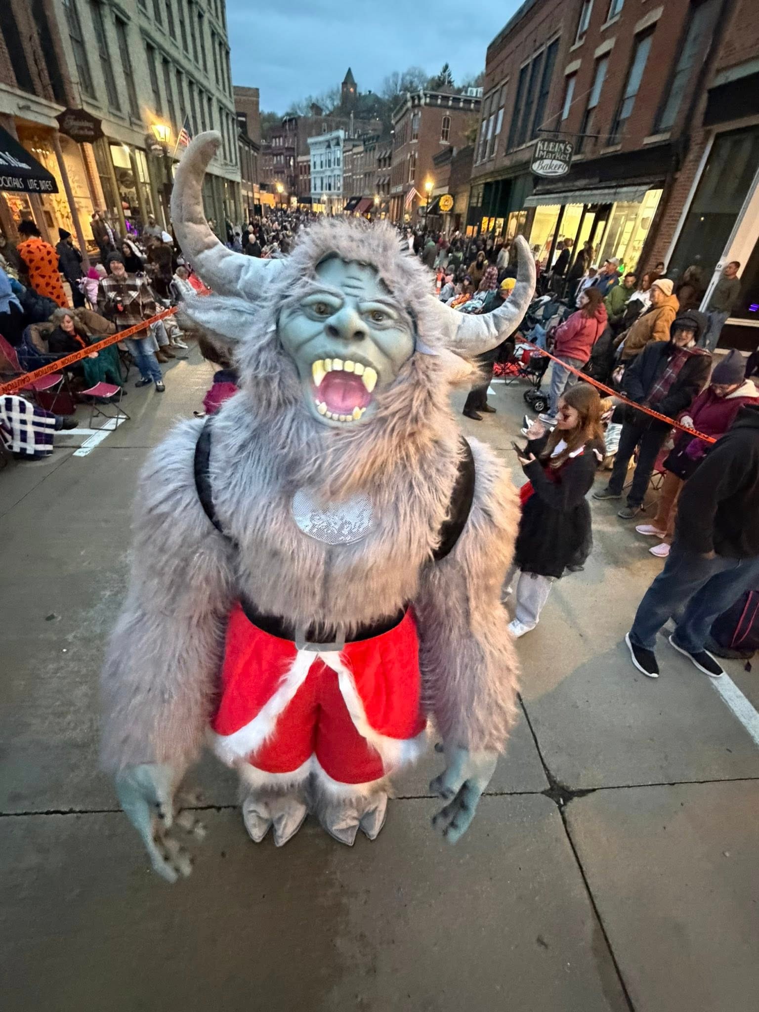 A Krampus character on Main Street during the Galena Halloween Parade