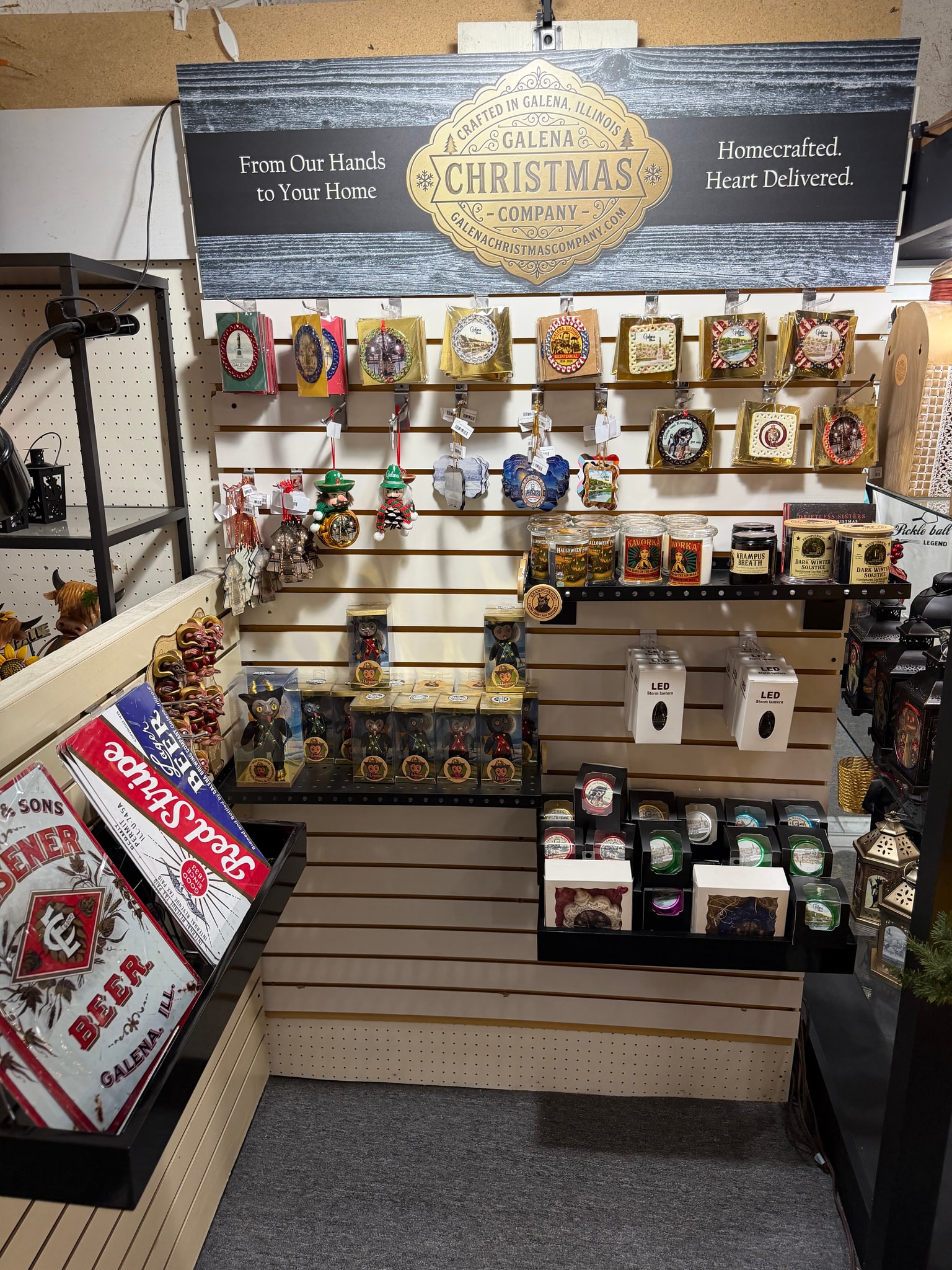 Galena Christmas Company holiday display at a market booth
