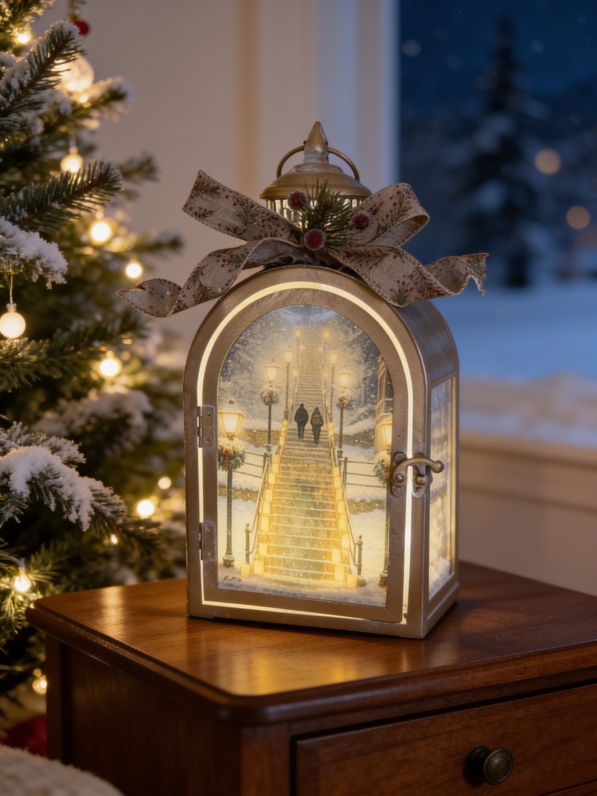 Galena Christmas Company lantern with a snowy Galena scene