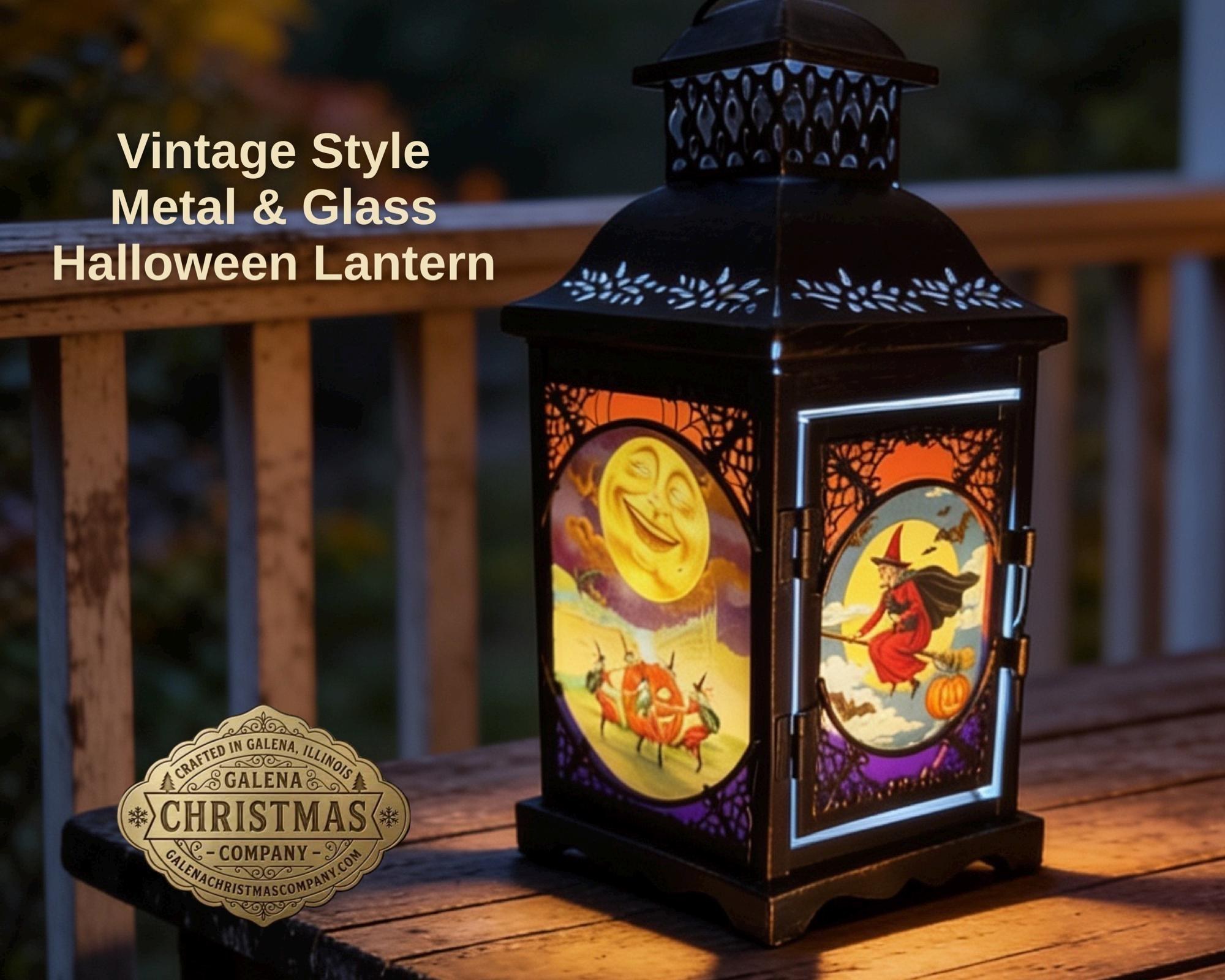 Vintage Halloween Antique Style Bronze Metal / Glass 11 inch LED Accent Lantern HL2026A