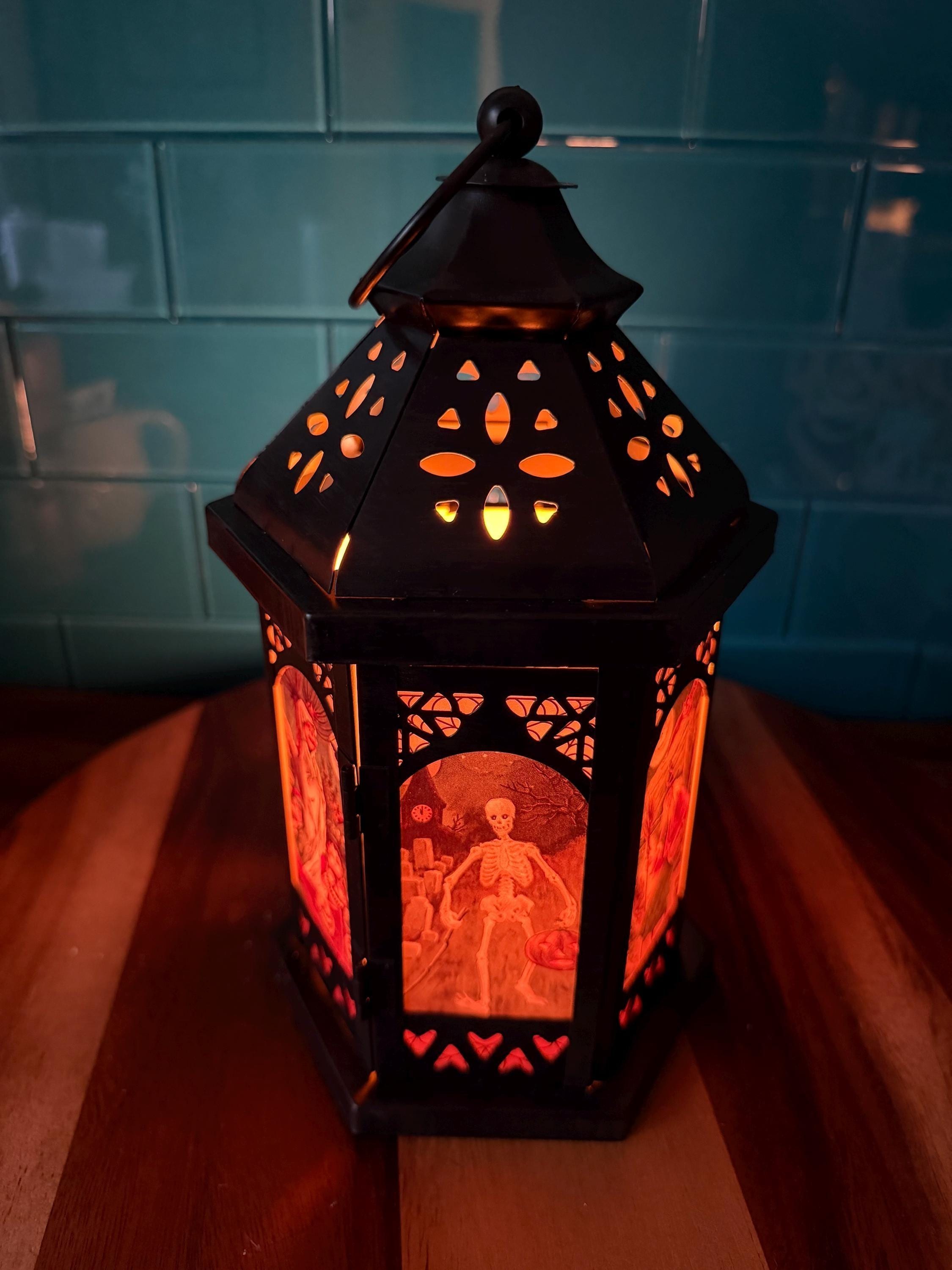 Vintage Halloween Style Metal / Glass 11 inch LED Accent Lantern HL2026, view 7