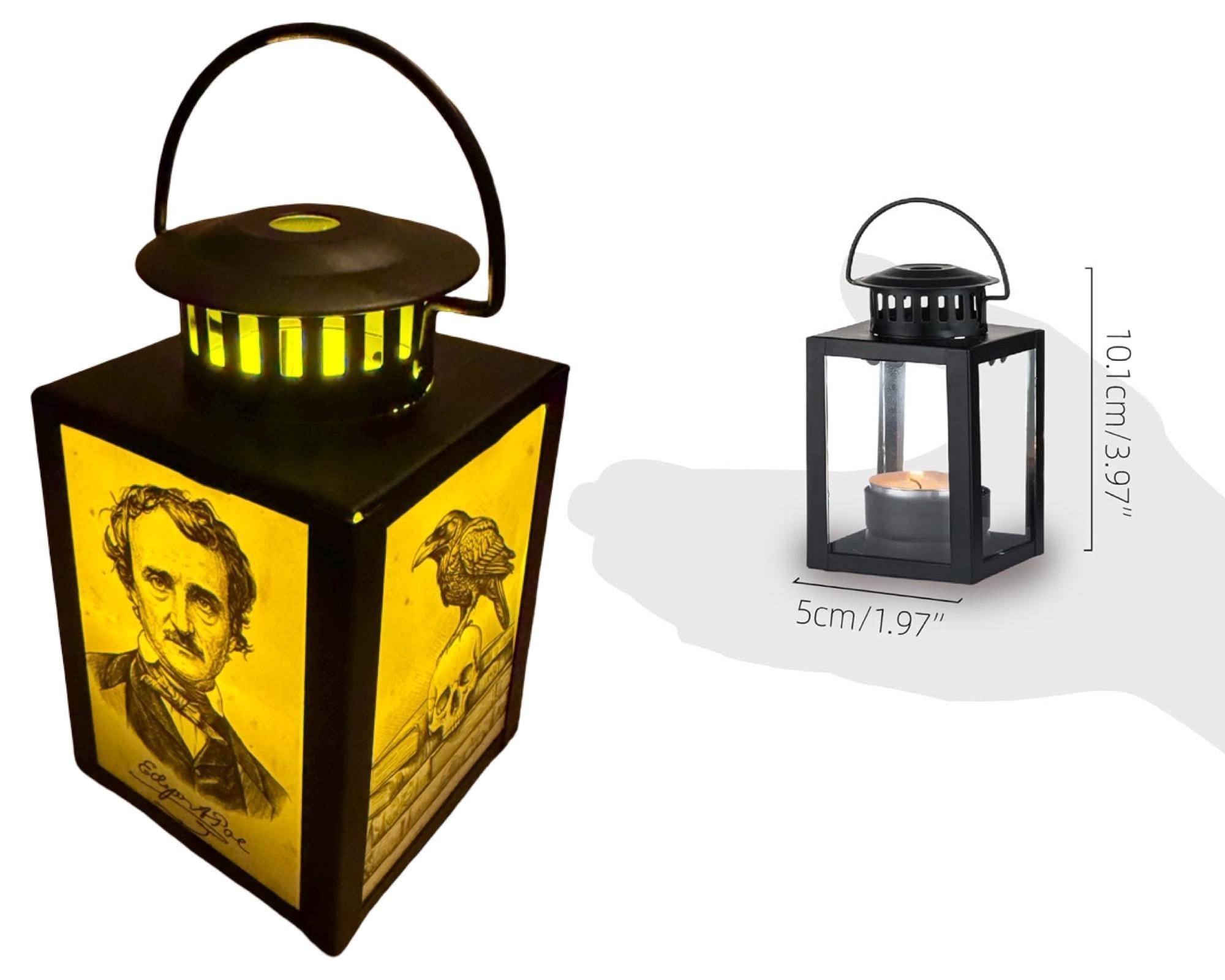 Edgar Allen Poe Raven Skull - Lantern Metal Glass LED Accent Lamp 4-inch / NOS/2601, view 3