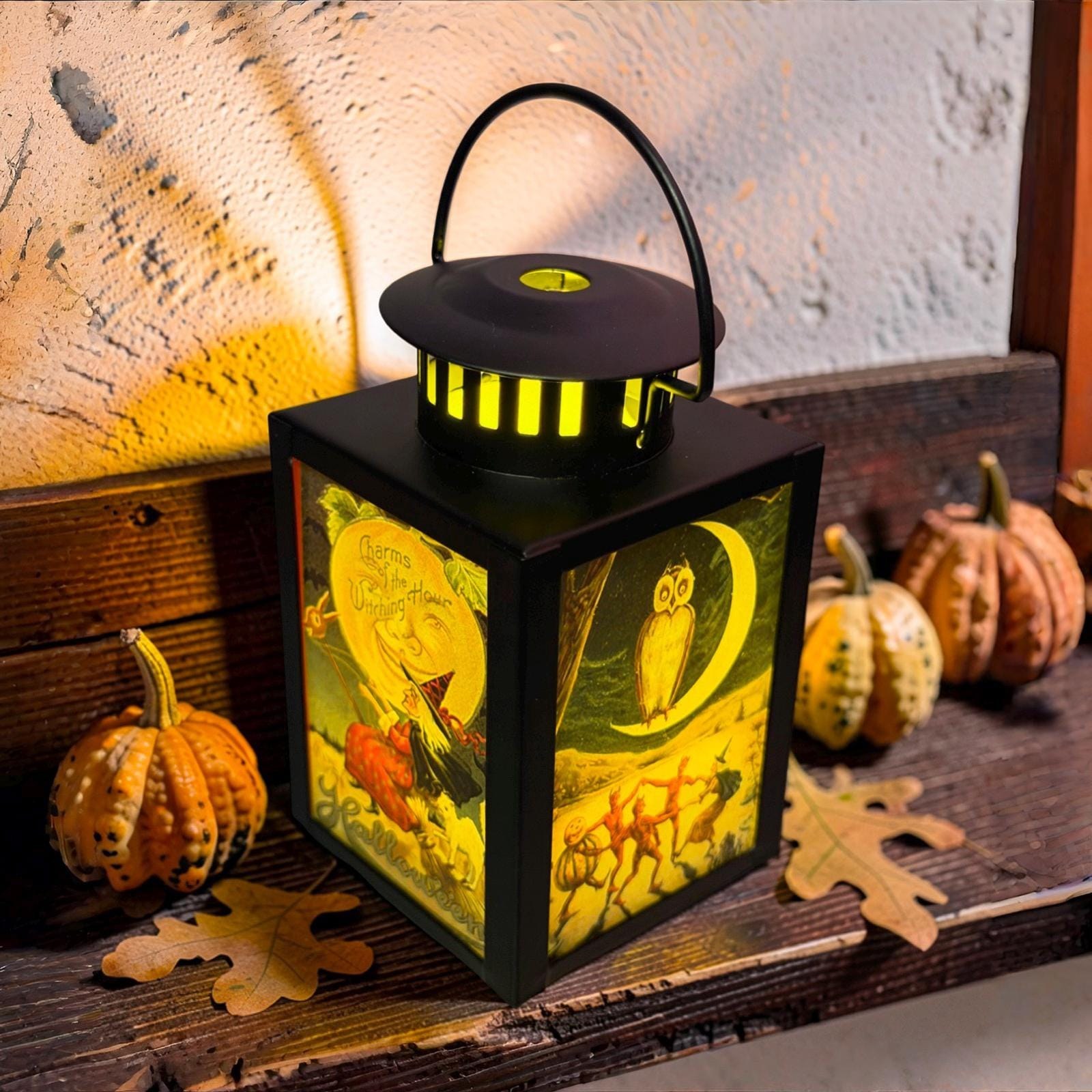 Vintage Style Merry Halloween Lantern Witch LED Holiday Accent Lamp 4-inch / HALW/0126