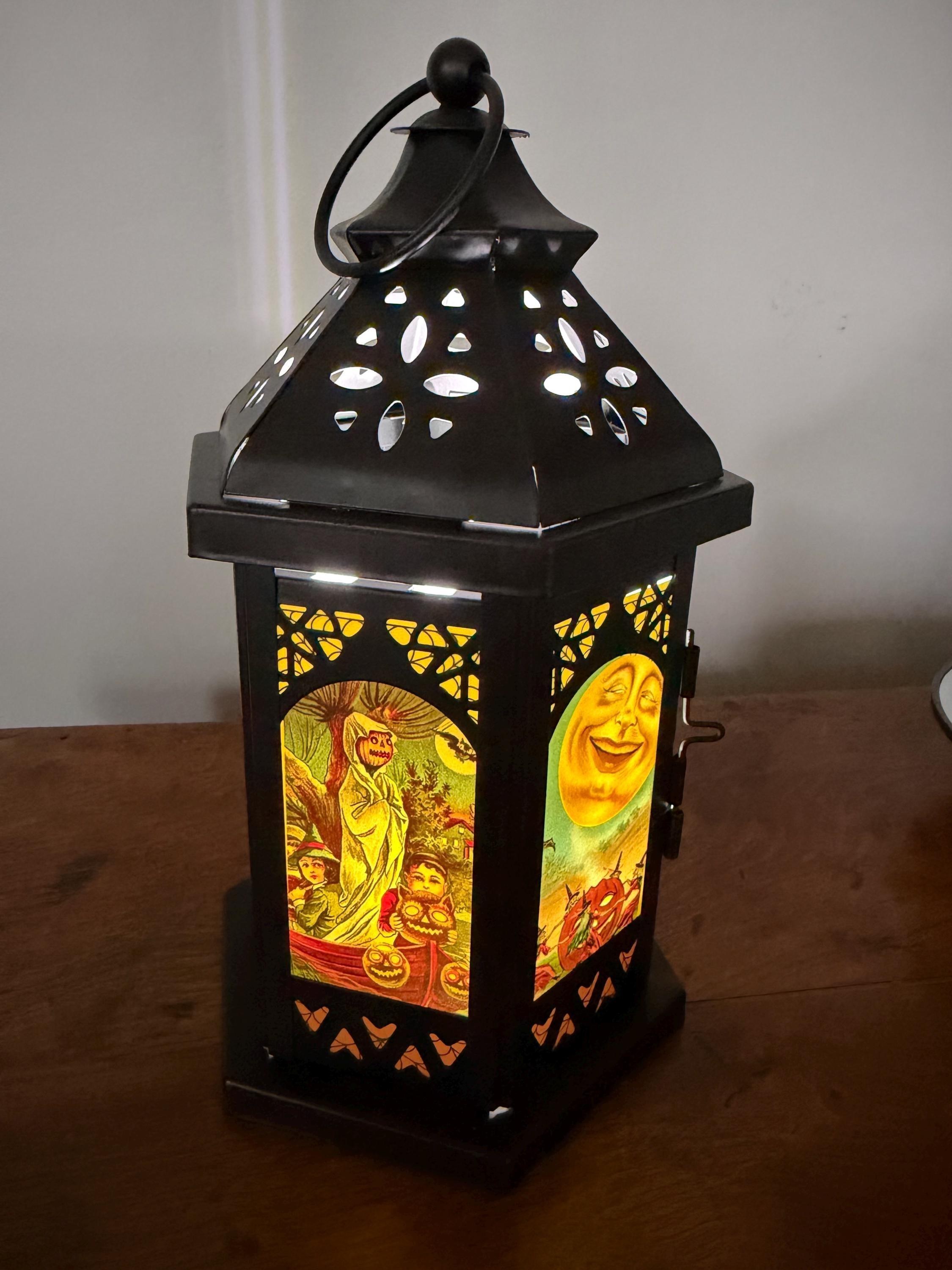 Vintage Halloween Style Metal / Glass 11 inch LED Accent Lantern HL2026, view 4
