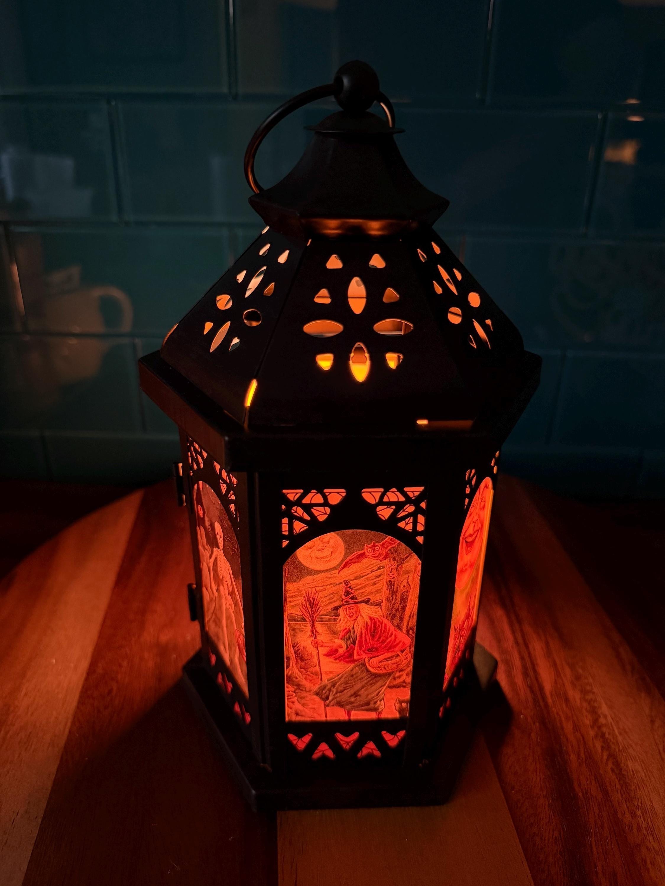 Vintage Halloween Style Metal / Glass 11 inch LED Accent Lantern HL2026, view 8