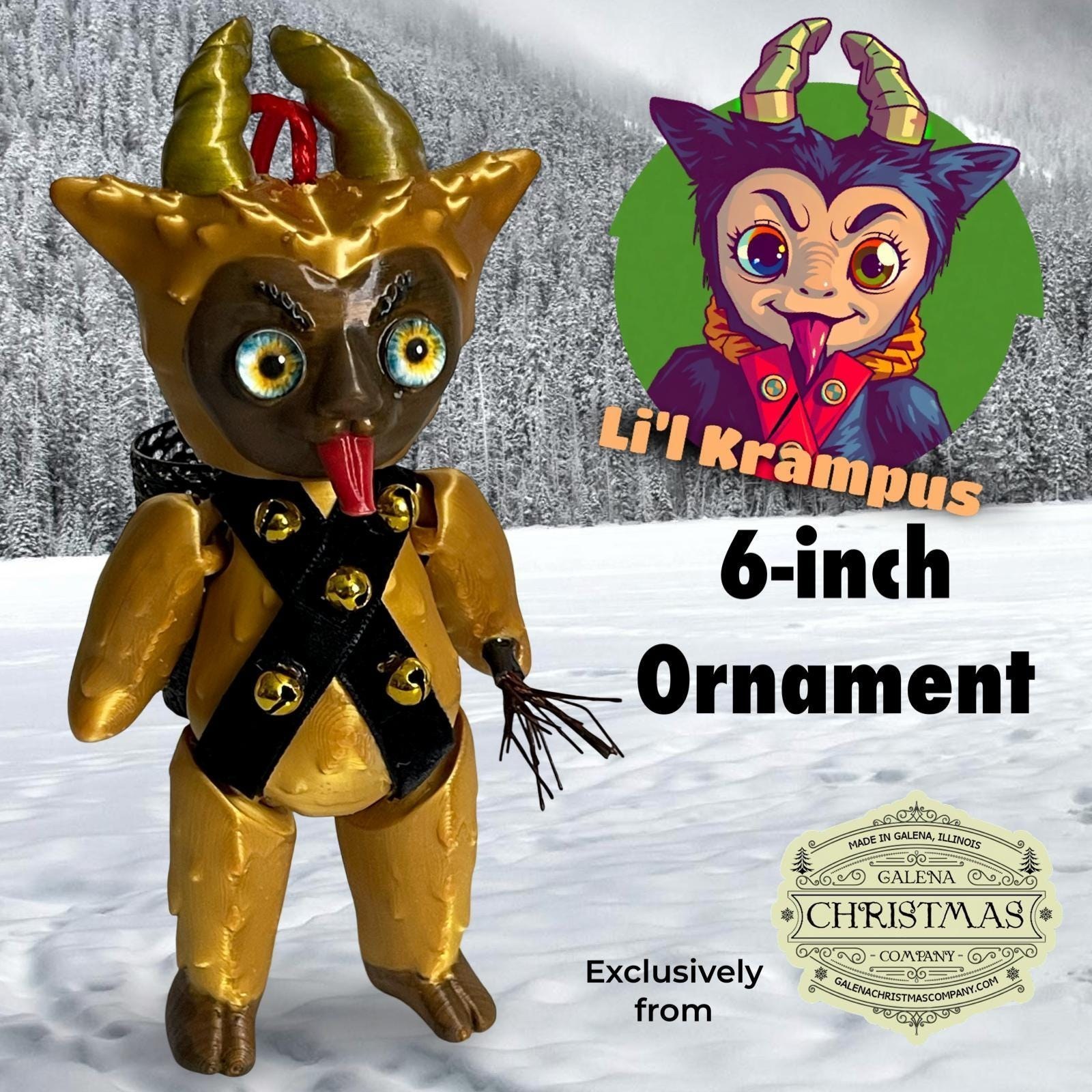 Lil Krampus 6-inch Ornament – Holiday Enforcer with Horns and Attitude Gold Black LK004, view 2