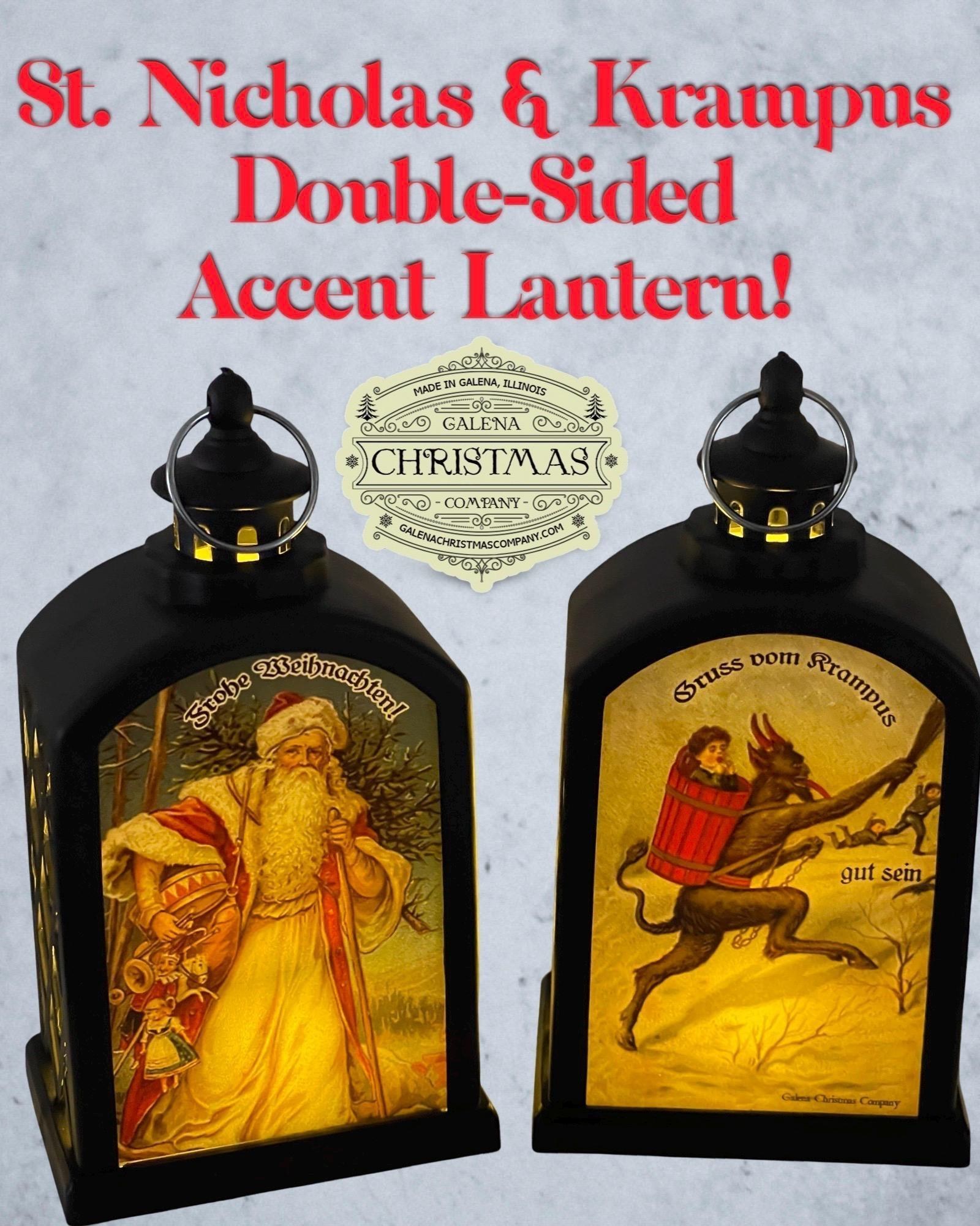 Krampus & St. Nicholas Lantern: Double-Sided LED Holiday Accent Lamp