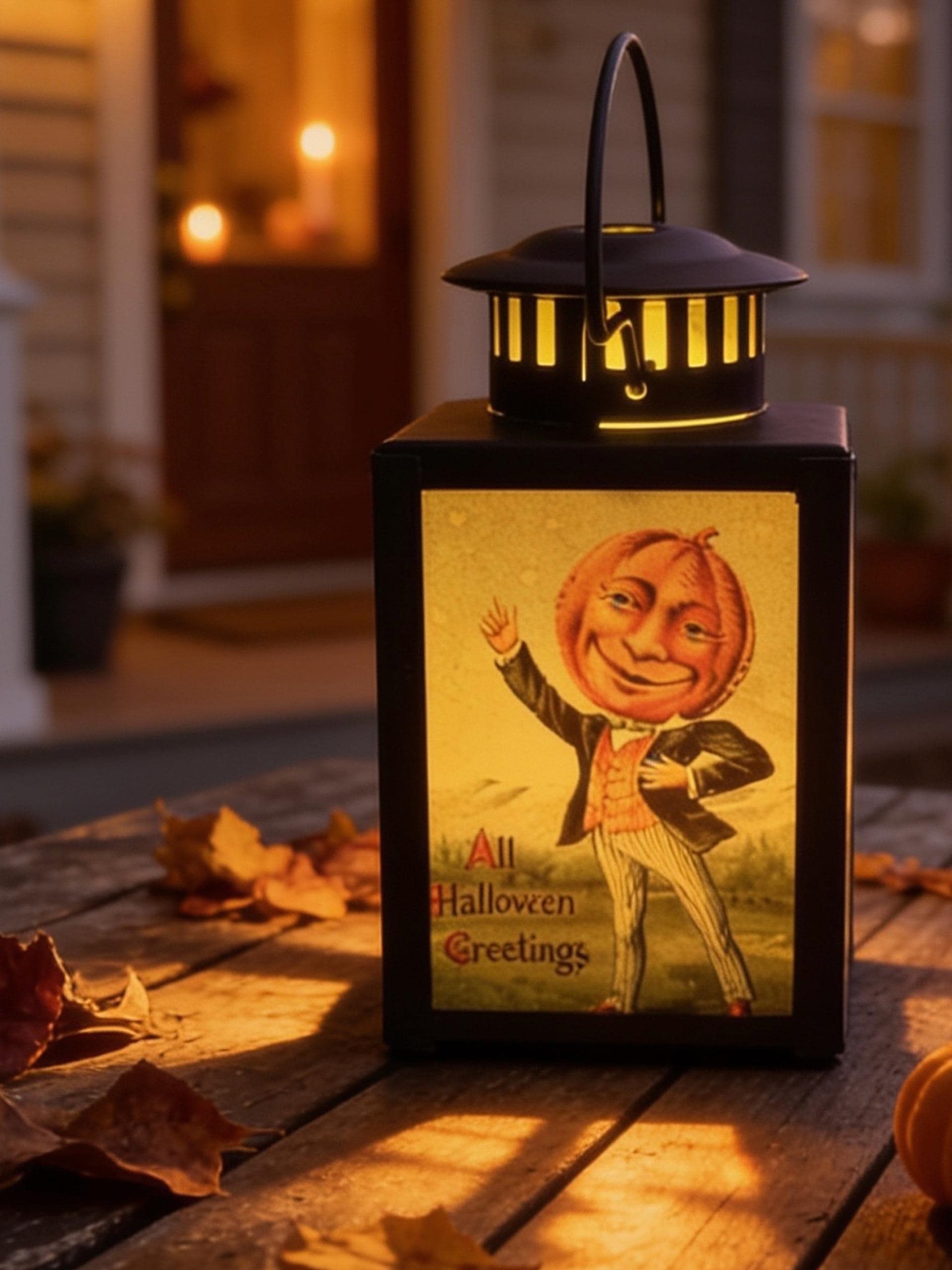 Vintage Style Merry Pumpkin Man Halloween Lantern Witch LED Holiday Accent Lamp 4-inch / HALP/0126