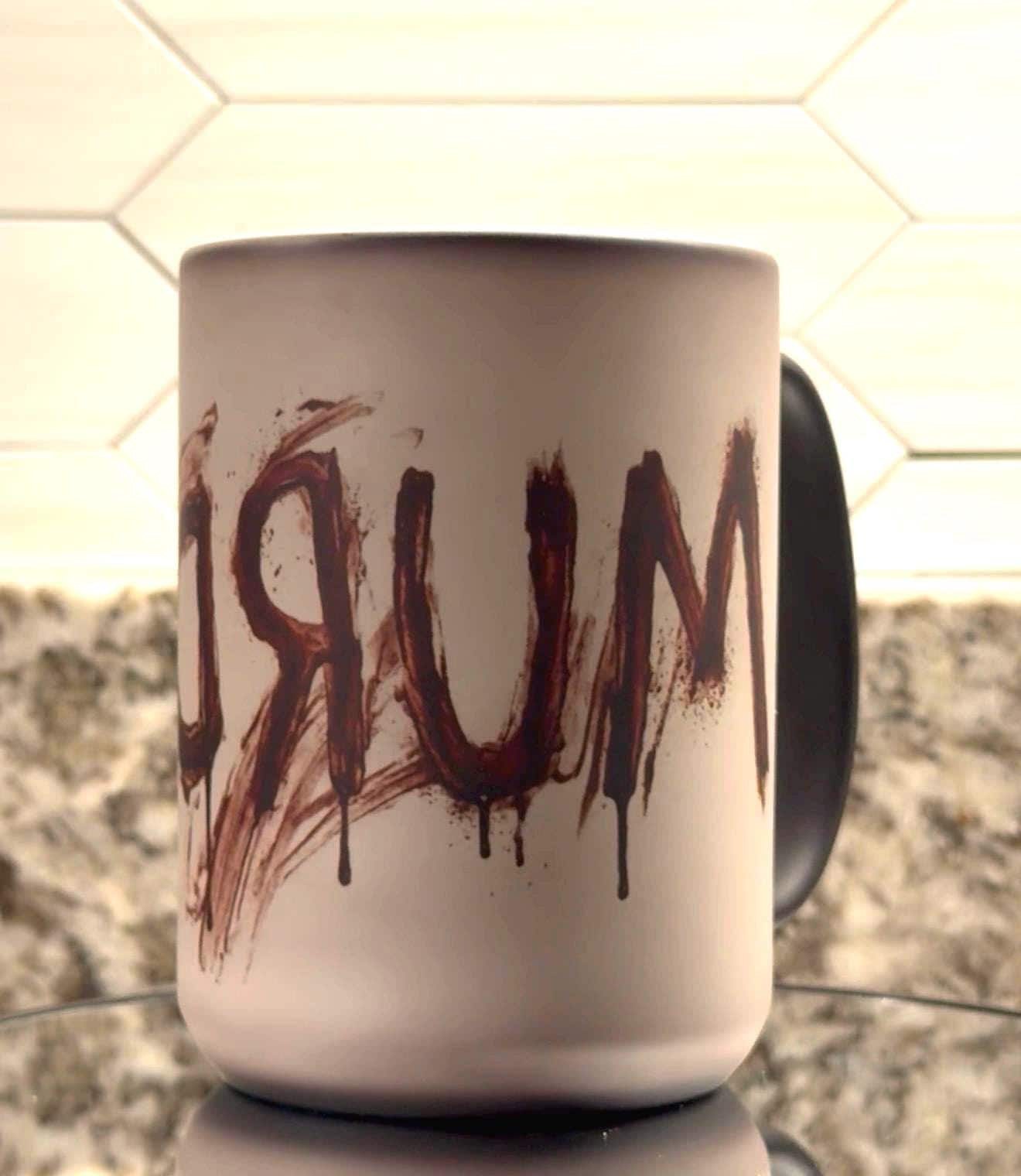MAGIC REVEAL REDRUM bloody Murder 15oz dark humor horror coffee mug, view 4