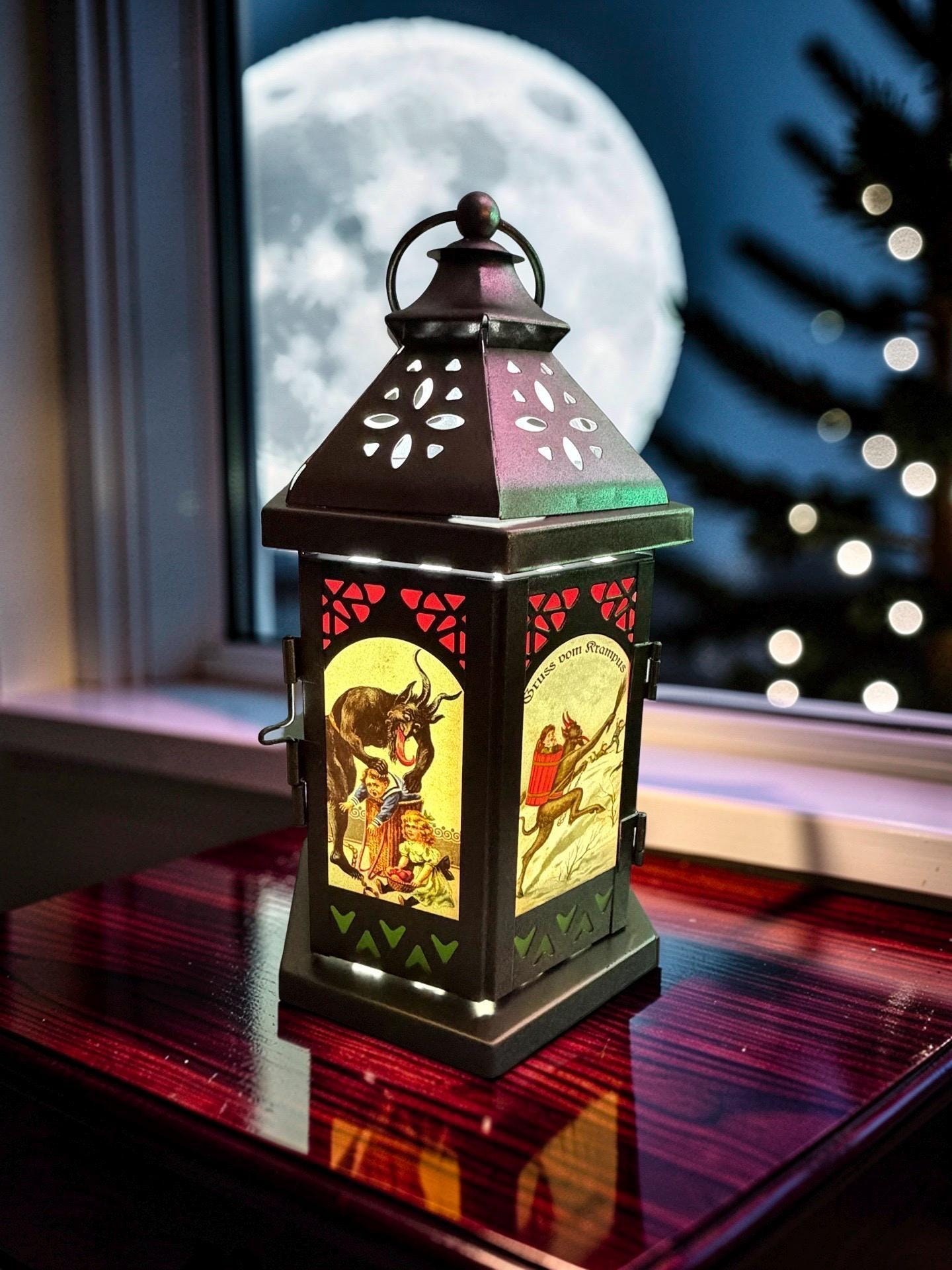 Krampus Metal / Glass 11 inch LED Accent Lantern KP2026