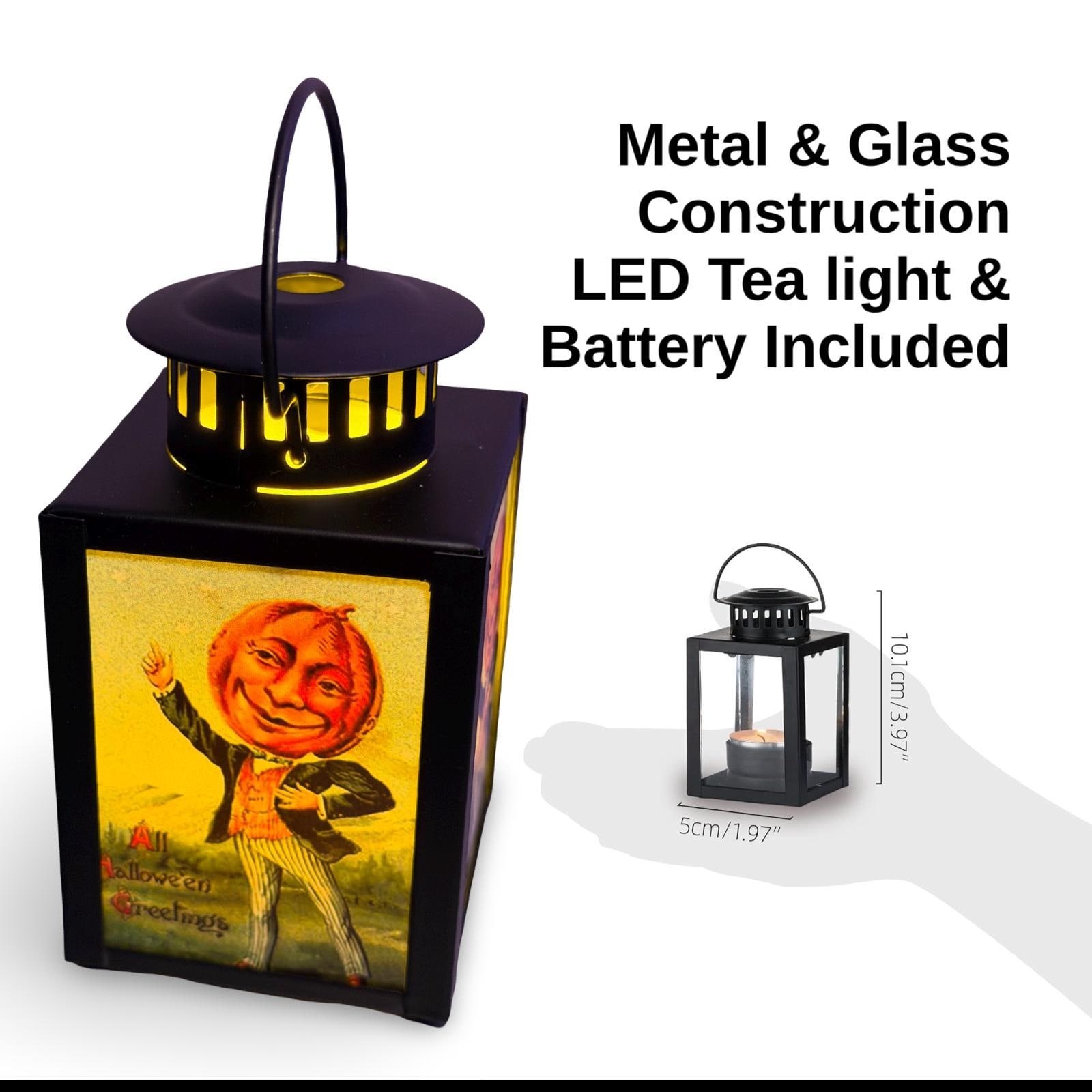 Vintage Style Merry Pumpkin Man Halloween Lantern Witch LED Holiday Accent Lamp 4-inch / HALP/0126, view 2