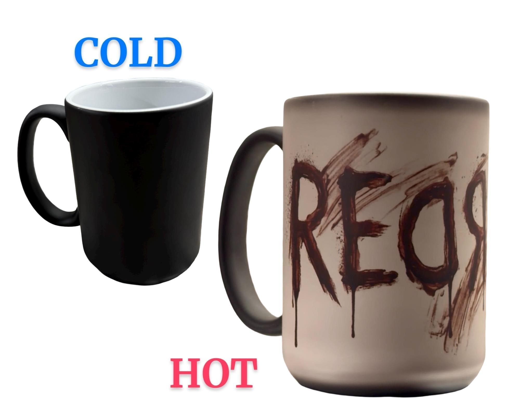 MAGIC REVEAL REDRUM bloody Murder 15oz dark humor horror coffee mug, view 2