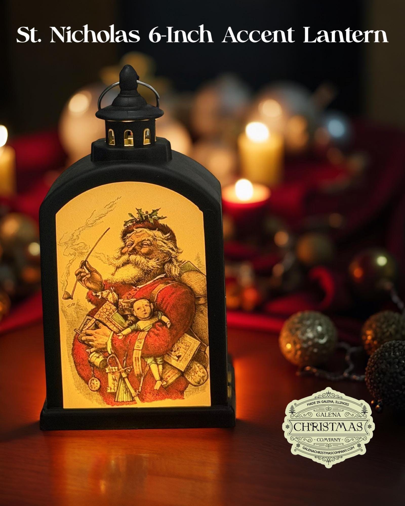St. Nicholas 6-Inch LED Accent Lantern – Featuring Vintage Thomas Nast Christmas Art NASR/001