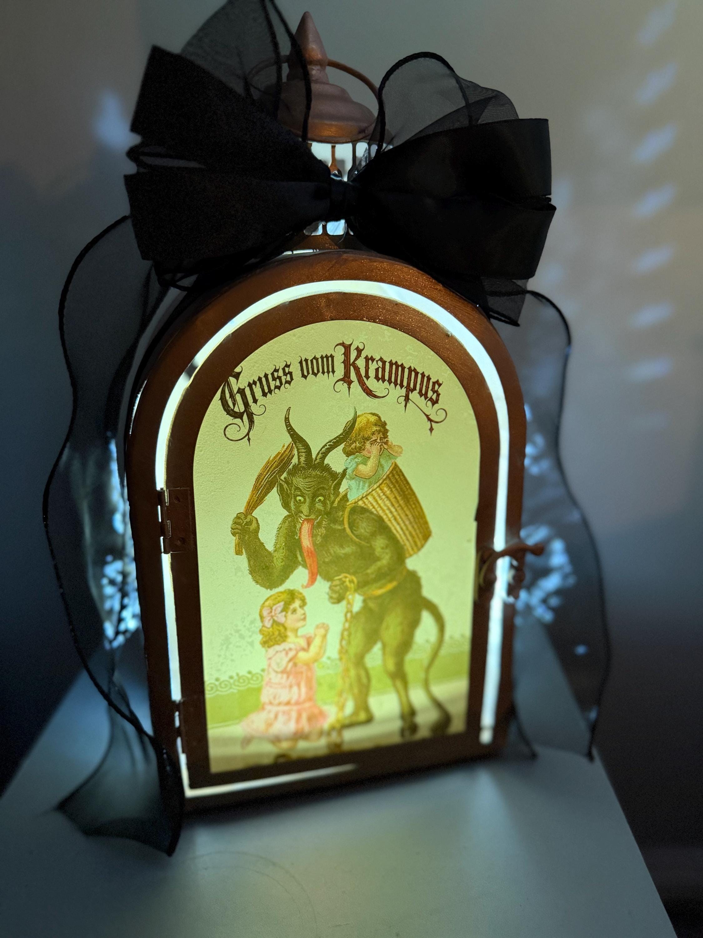 Krampus Gold Arch Metal / Glass 12 inch LED Accent Lantern KPG2026, view 4