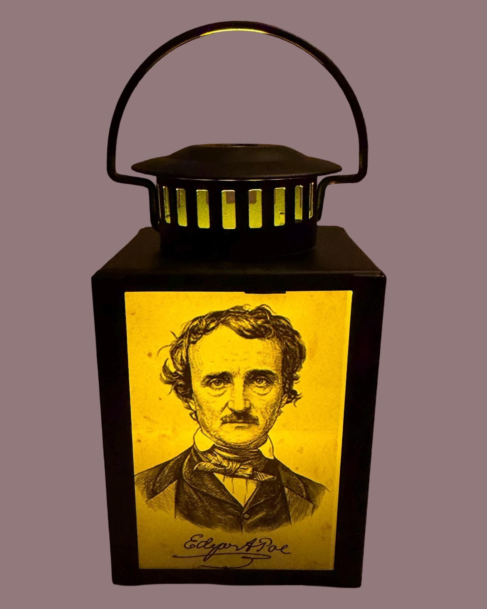Edgar Allen Poe Raven Skull - Lantern Metal Glass LED Accent Lamp 4-inch / NOS/2601, view 5