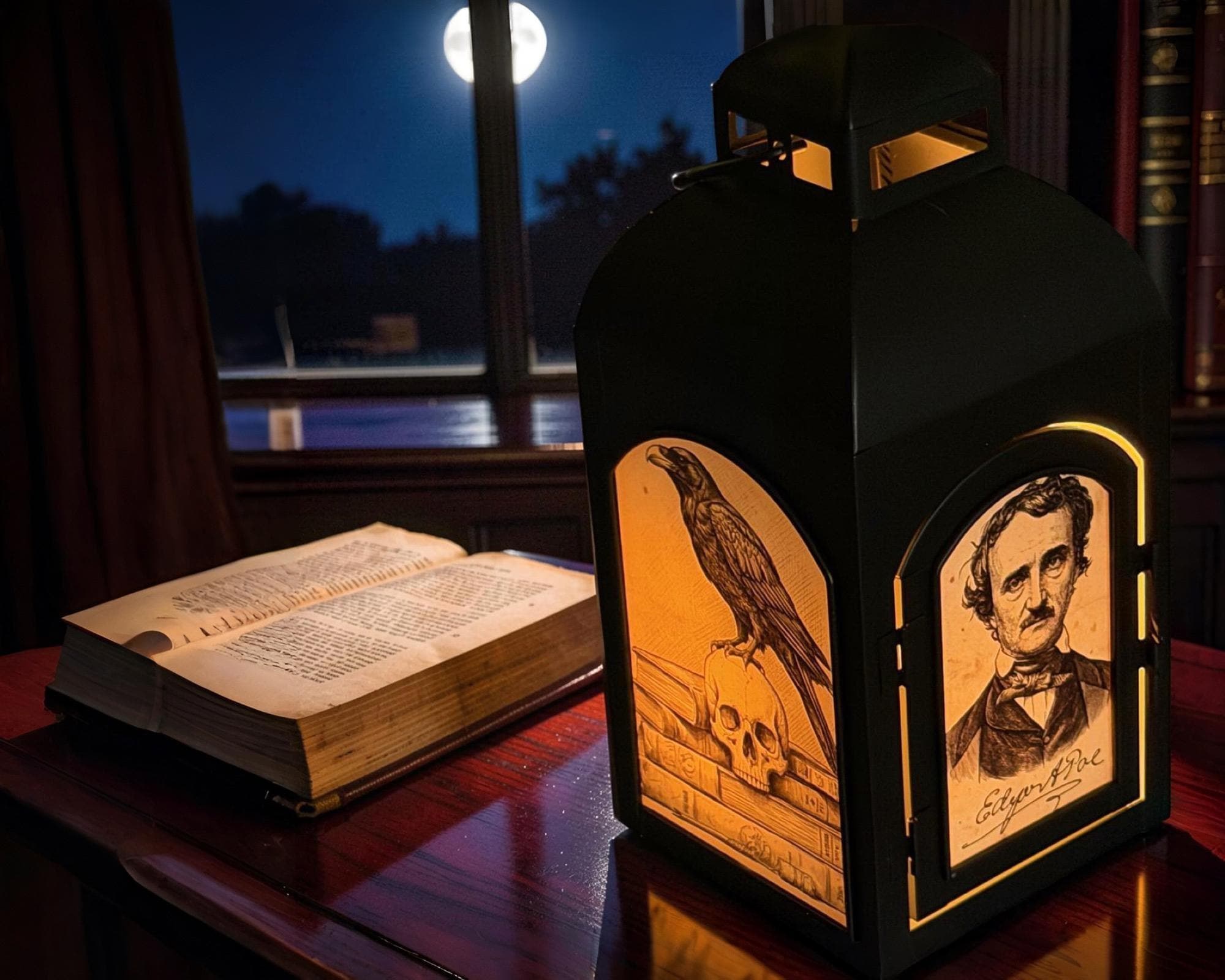 Limited Edition Edgar Allen Poe Raven LED Flame Lantern 0026EP, view 10