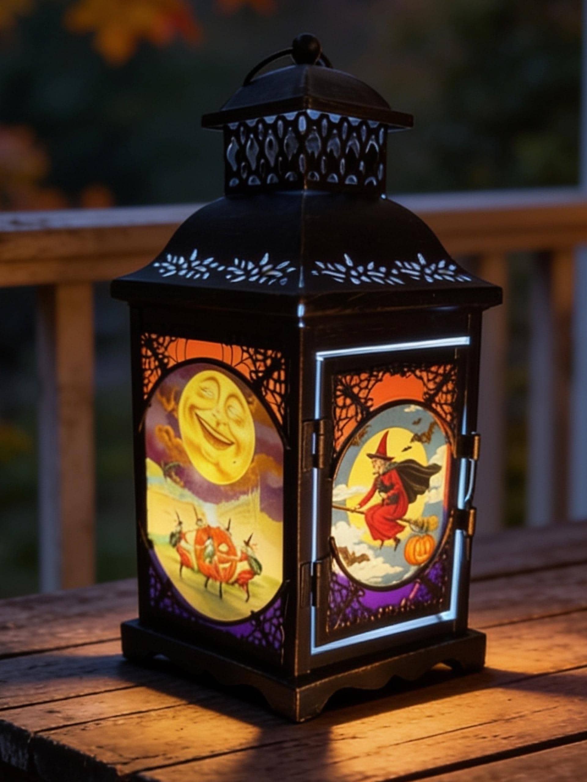 Vintage Halloween Antique Style Bronze Metal / Glass 11 inch LED Accent Lantern HL2026A, view 2