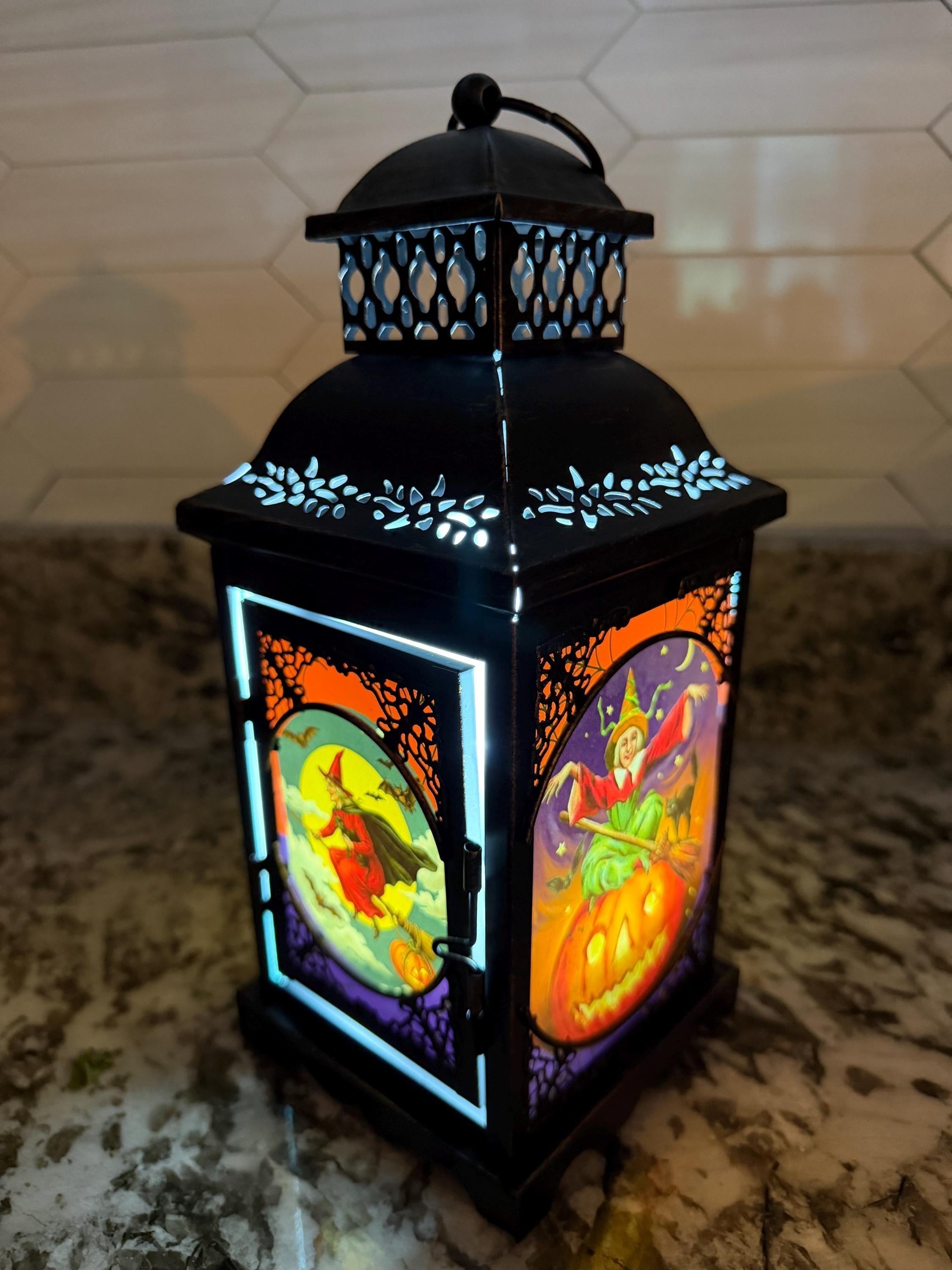 Vintage Halloween Antique Style Bronze Metal / Glass 11 inch LED Accent Lantern HL2026A, view 3
