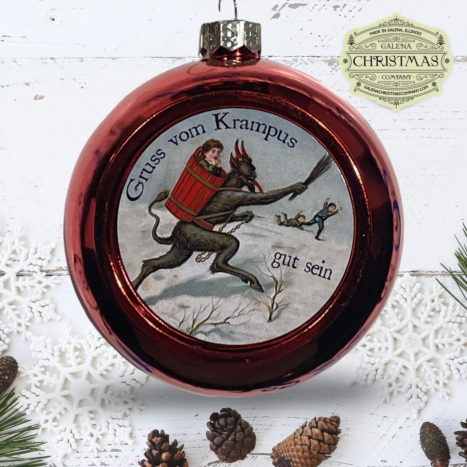 Krampus / Gruss Vom Krampus Holiday Ornament Red Single-Sided 3-inch Round /KRA24P-01