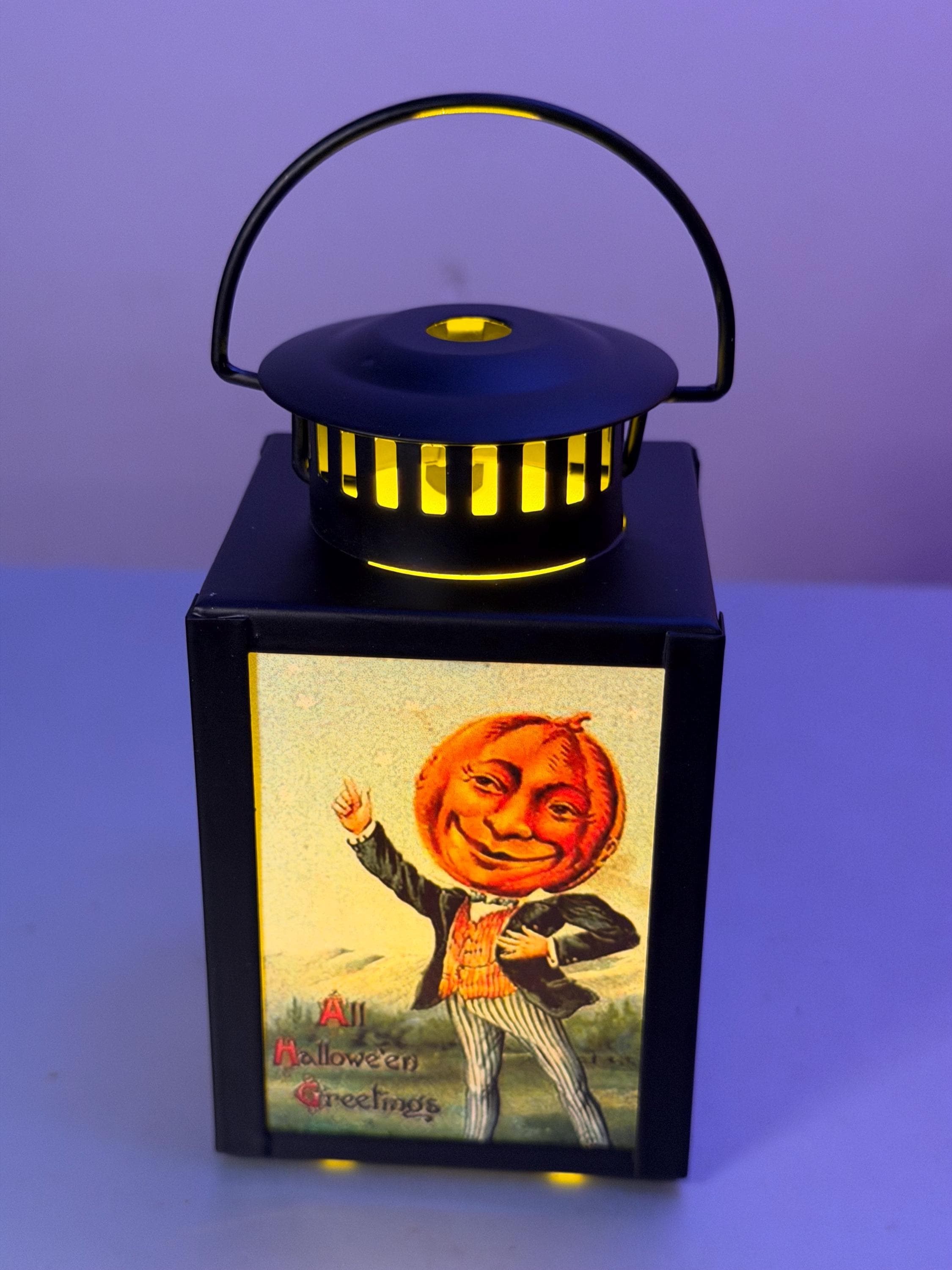 Vintage Style Merry Pumpkin Man Halloween Lantern Witch LED Holiday Accent Lamp 4-inch / HALP/0126, view 4