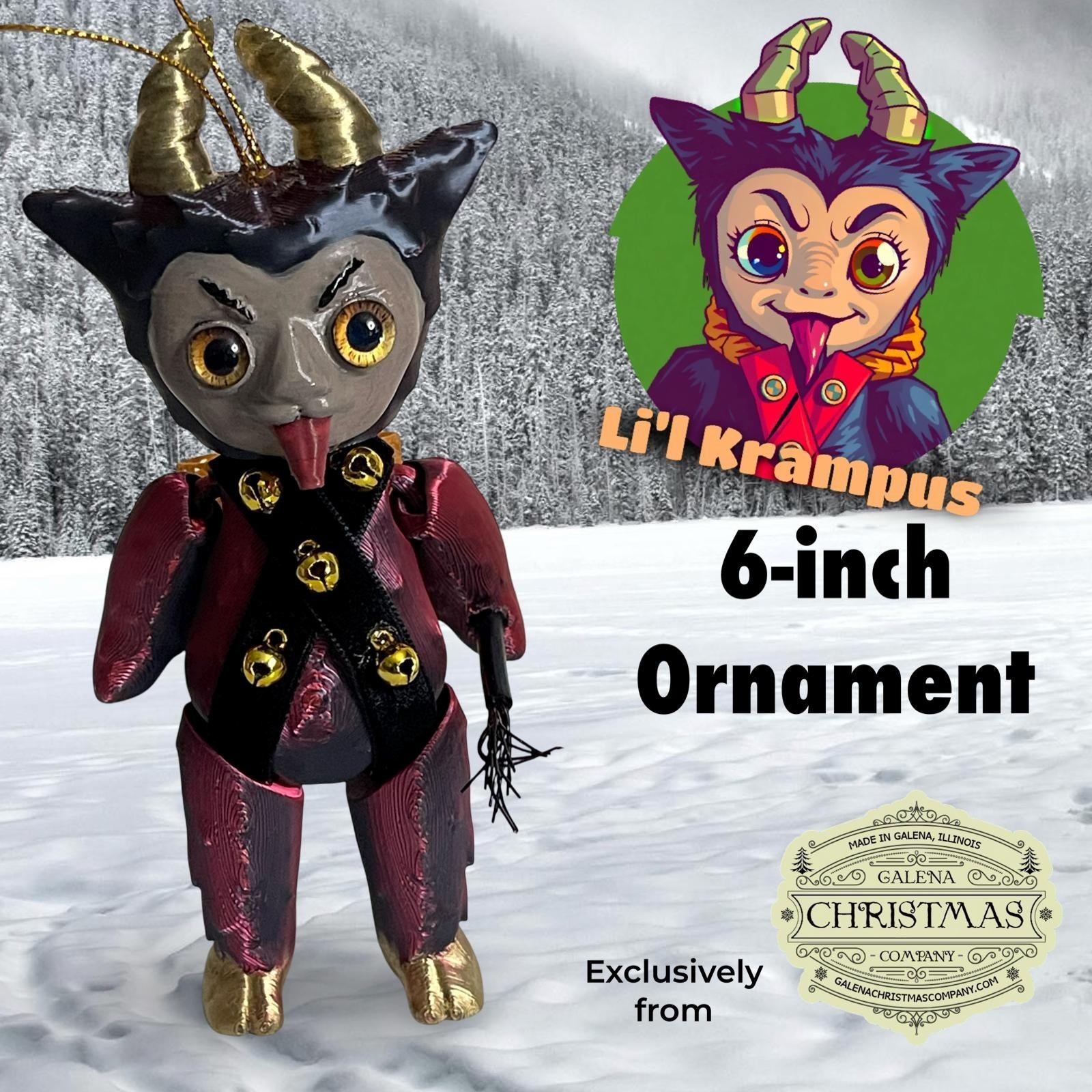 Lil Krampus 6-inch Ornament – Holiday Enforcer with Horns and Attitude 2-tone Black Red LK006, view 2