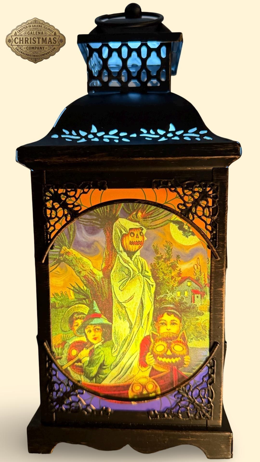 Vintage Halloween Antique Style Bronze Metal / Glass 11 inch LED Accent Lantern HL2026A, view 6