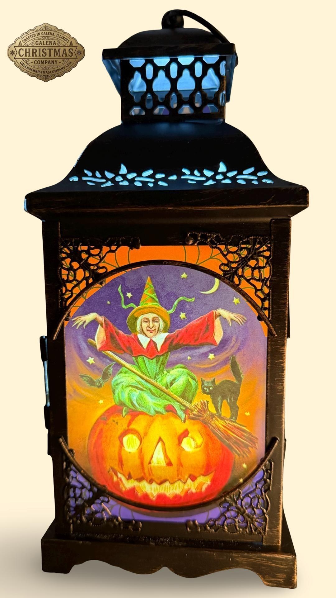 Vintage Halloween Antique Style Bronze Metal / Glass 11 inch LED Accent Lantern HL2026A, view 7