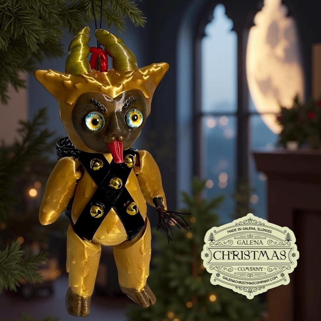 Lil Krampus 6-inch Ornament – Holiday Enforcer with Horns and Attitude Gold Black LK004